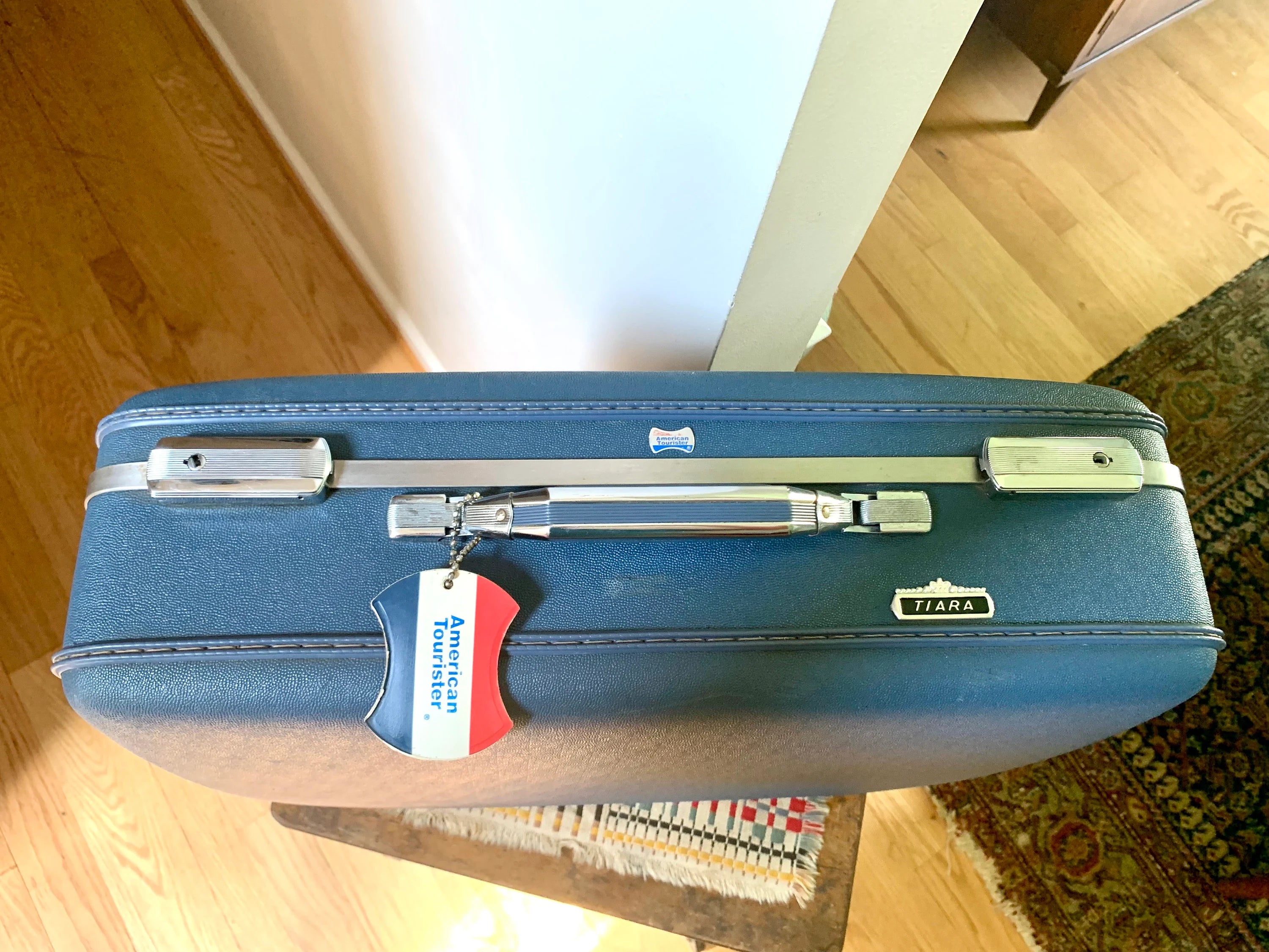 American Touister Tiara Suitcase | Vintage Navy Blue Travel Case | Mid Century Blue Hardshell Suitcase | Blue Overnight Case | Travel Bag
