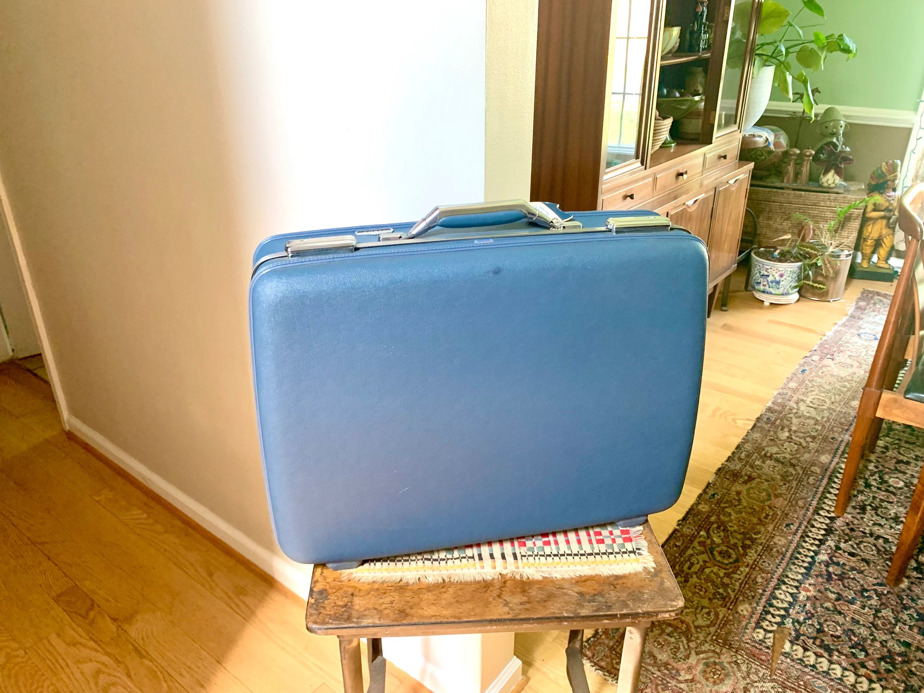 American Touister Tiara Suitcase | Vintage Navy Blue Travel Case | Mid Century Blue Hardshell Suitcase | Blue Overnight Case | Travel Bag