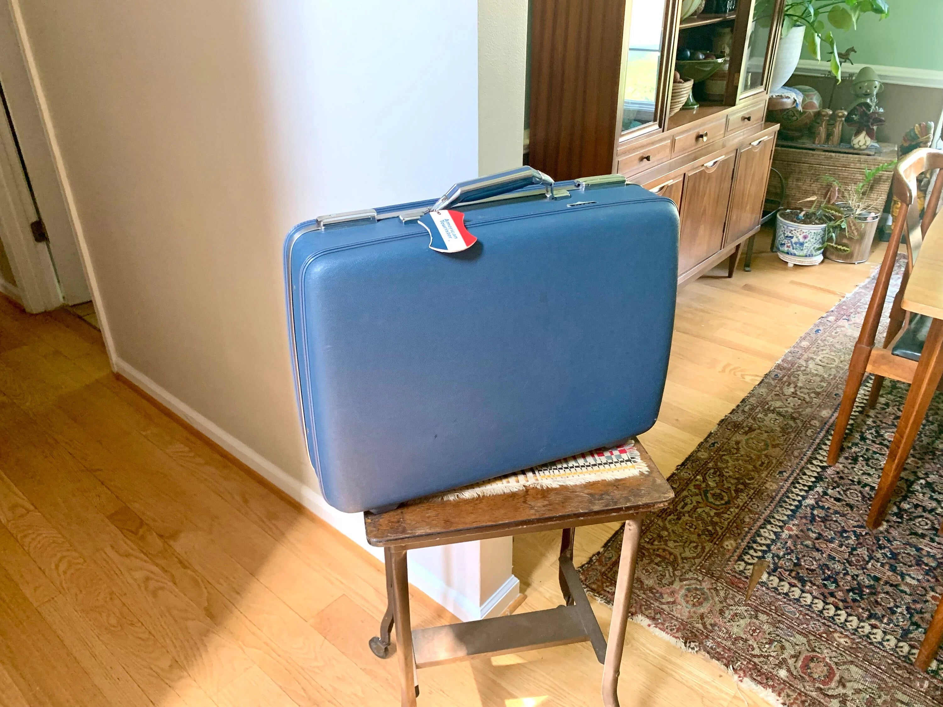 American Touister Tiara Suitcase | Vintage Navy Blue Travel Case | Mid Century Blue Hardshell Suitcase | Blue Overnight Case | Travel Bag