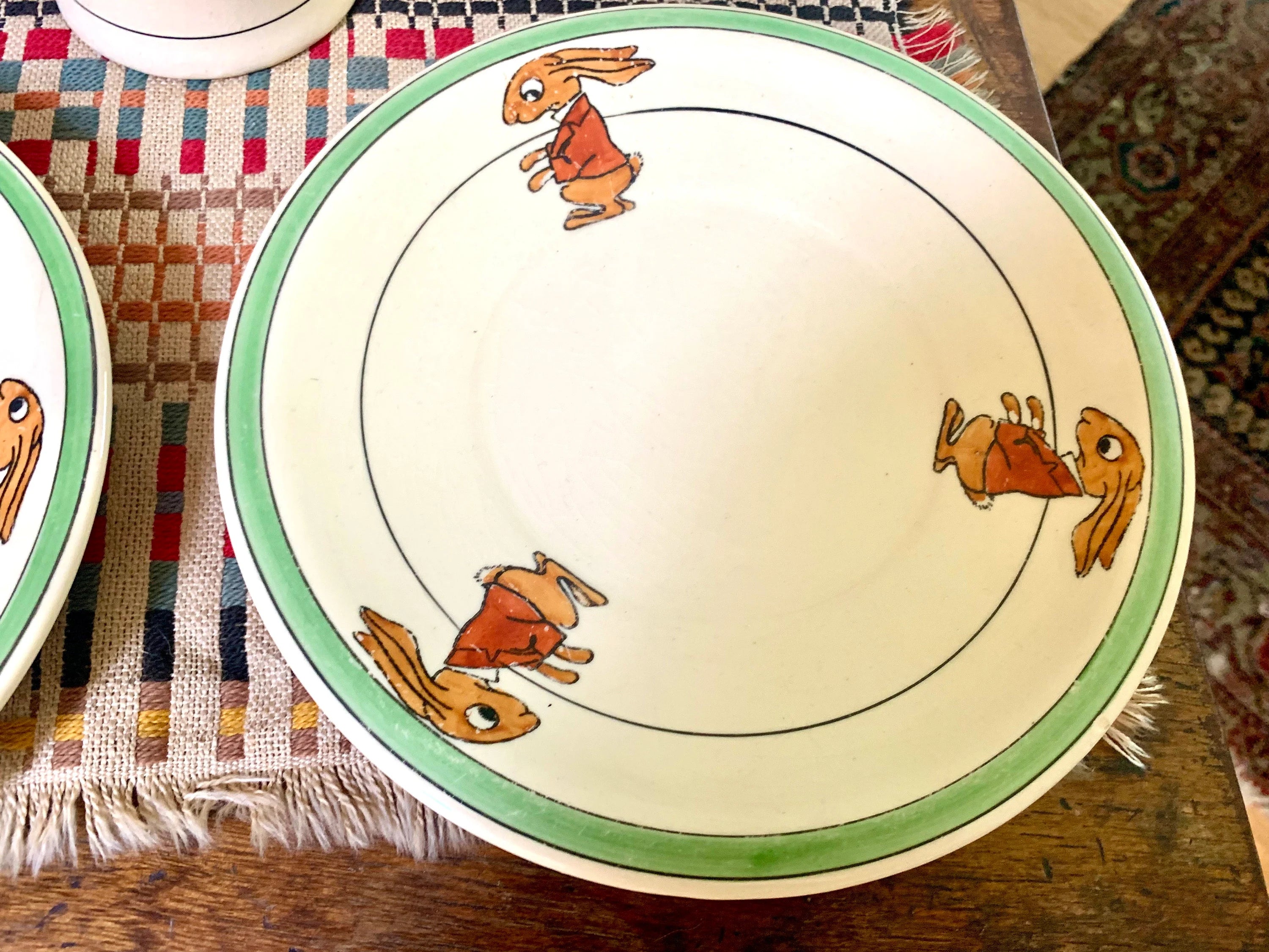 Vtg Roseville Juvenile Rabbit Plates and Creamer | Early 1900's Roseville Pottery | Juvenile Rabbit Pottery Set | Roseville Juvenile