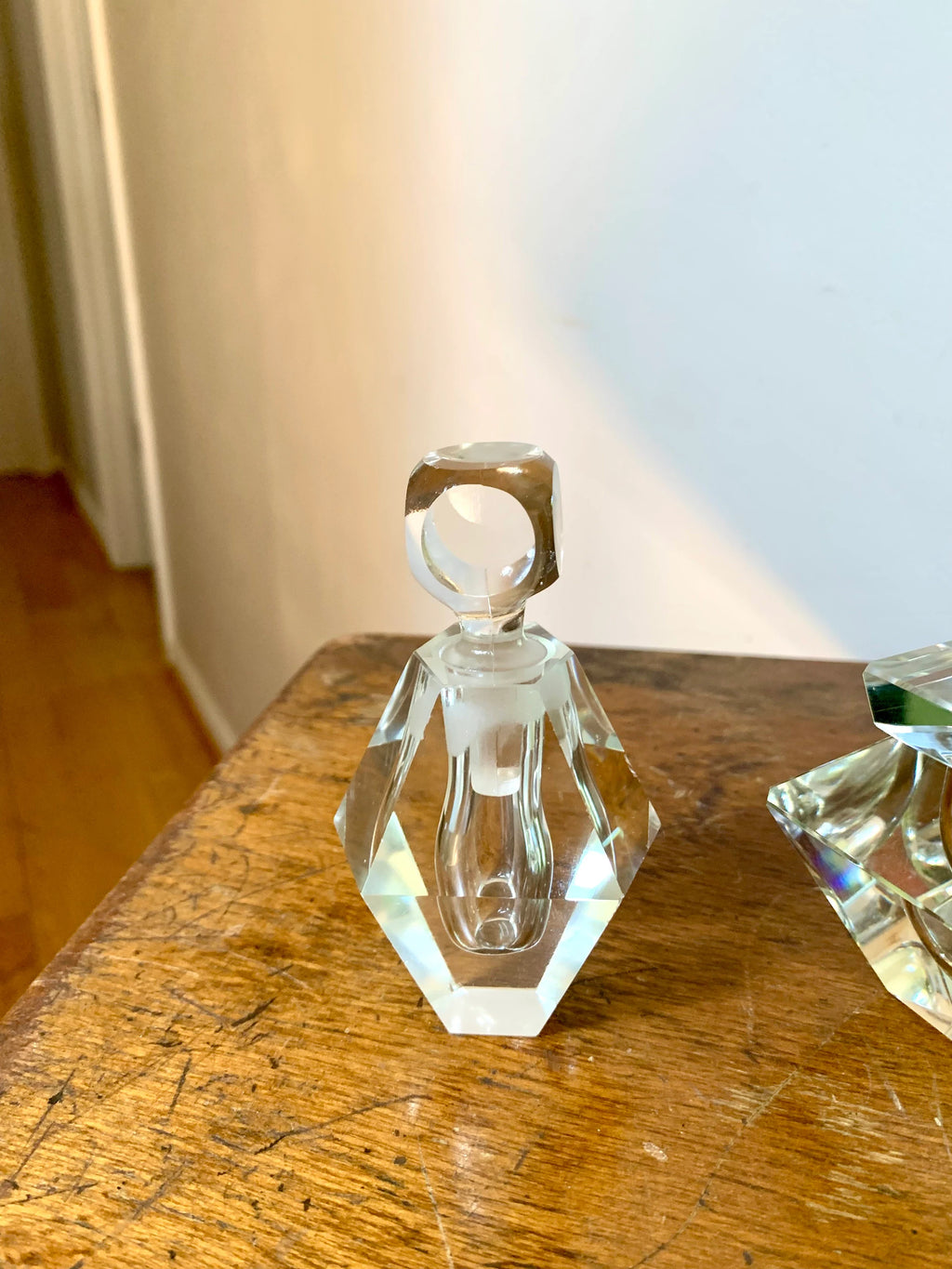 Vintage Art Deco Crystal Vanity Set | Crystal Perfume Bottle | Cut Glass Vanity Set | Crystal Powder Set