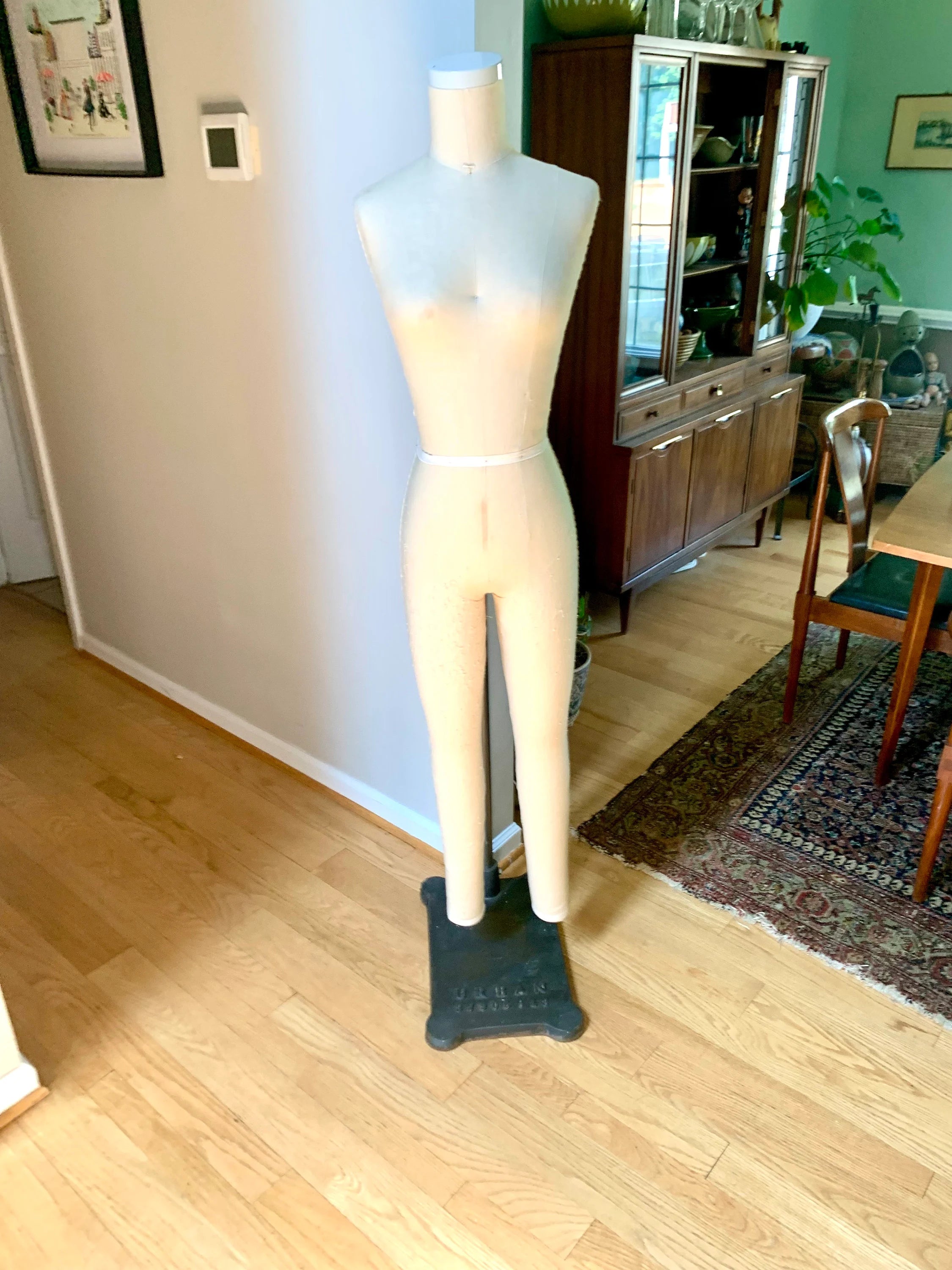Vtg Solid Dress Form With Cast Iron Base | Urban Portable Dress Form | Vintage Hanging Dress Form | Seamstress Gift | Clothing Display