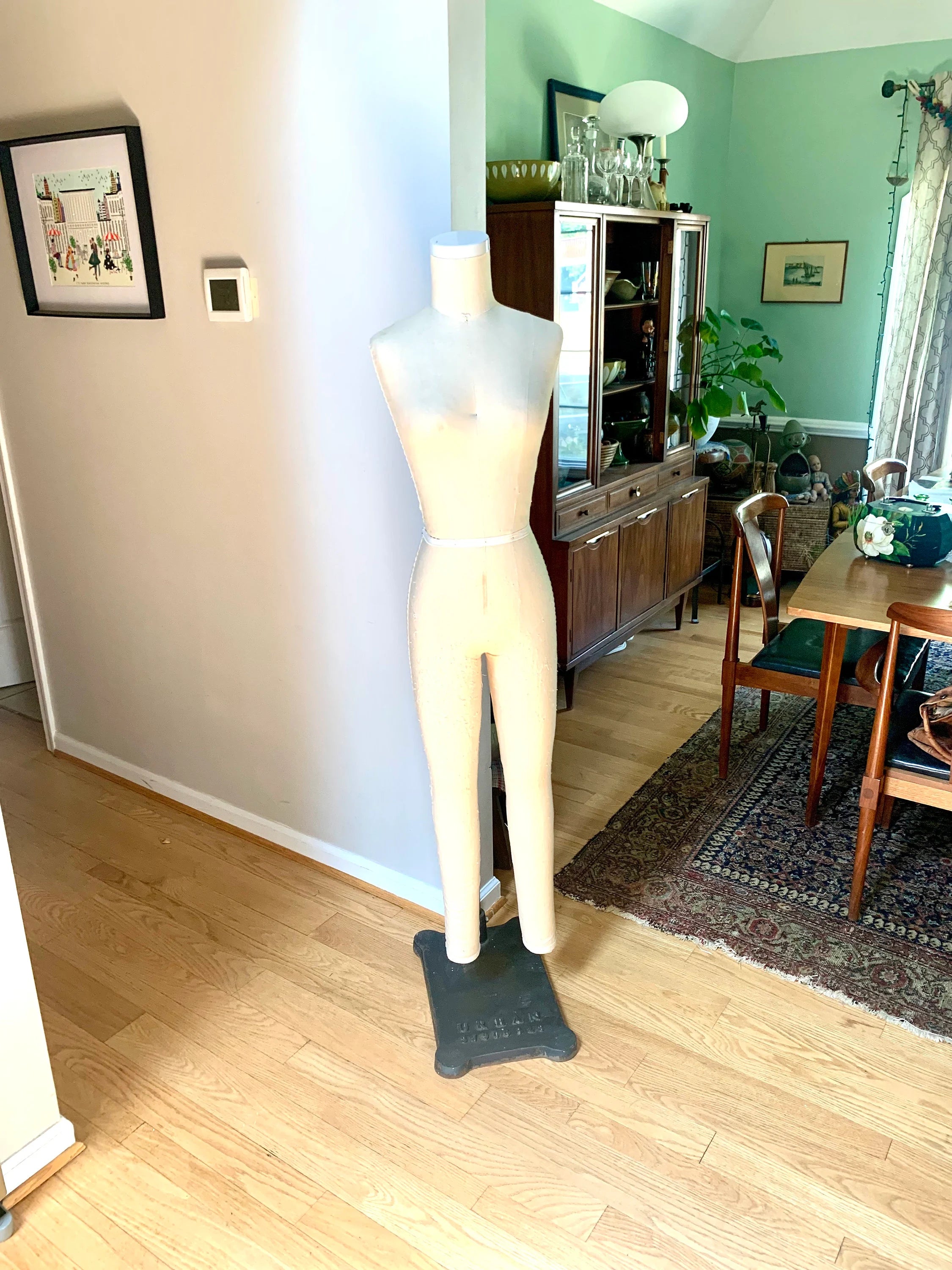 Vtg Solid Dress Form With Cast Iron Base | Urban Portable Dress Form | Vintage Hanging Dress Form | Seamstress Gift | Clothing Display