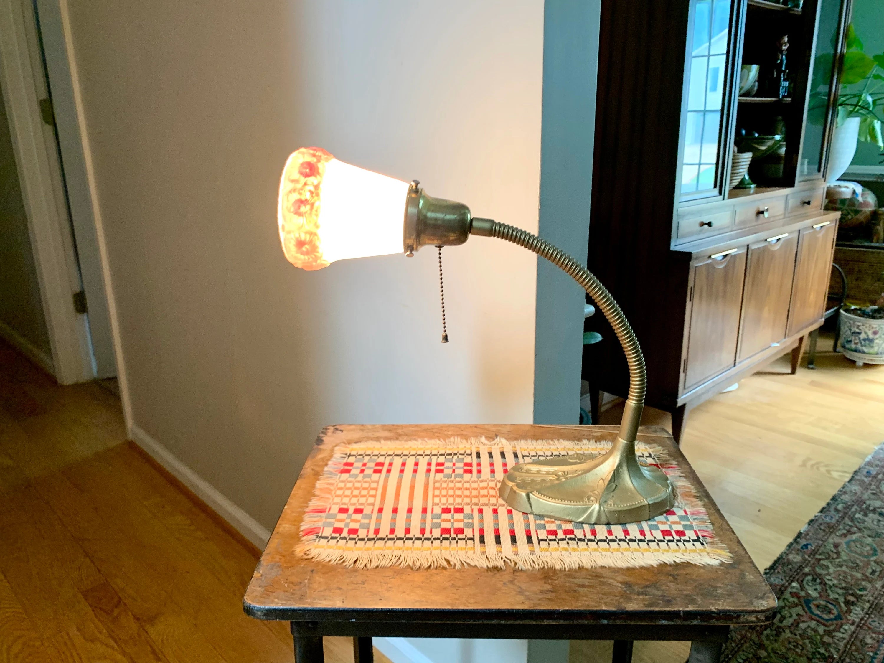 Vintage S.W. Farber Goose Neck Lamp | Industrial Cast Iron Desk Lamp | Rustic Desk Lamp| Antique Desk Lamp| Art Deco Lamp with Frosted Globe