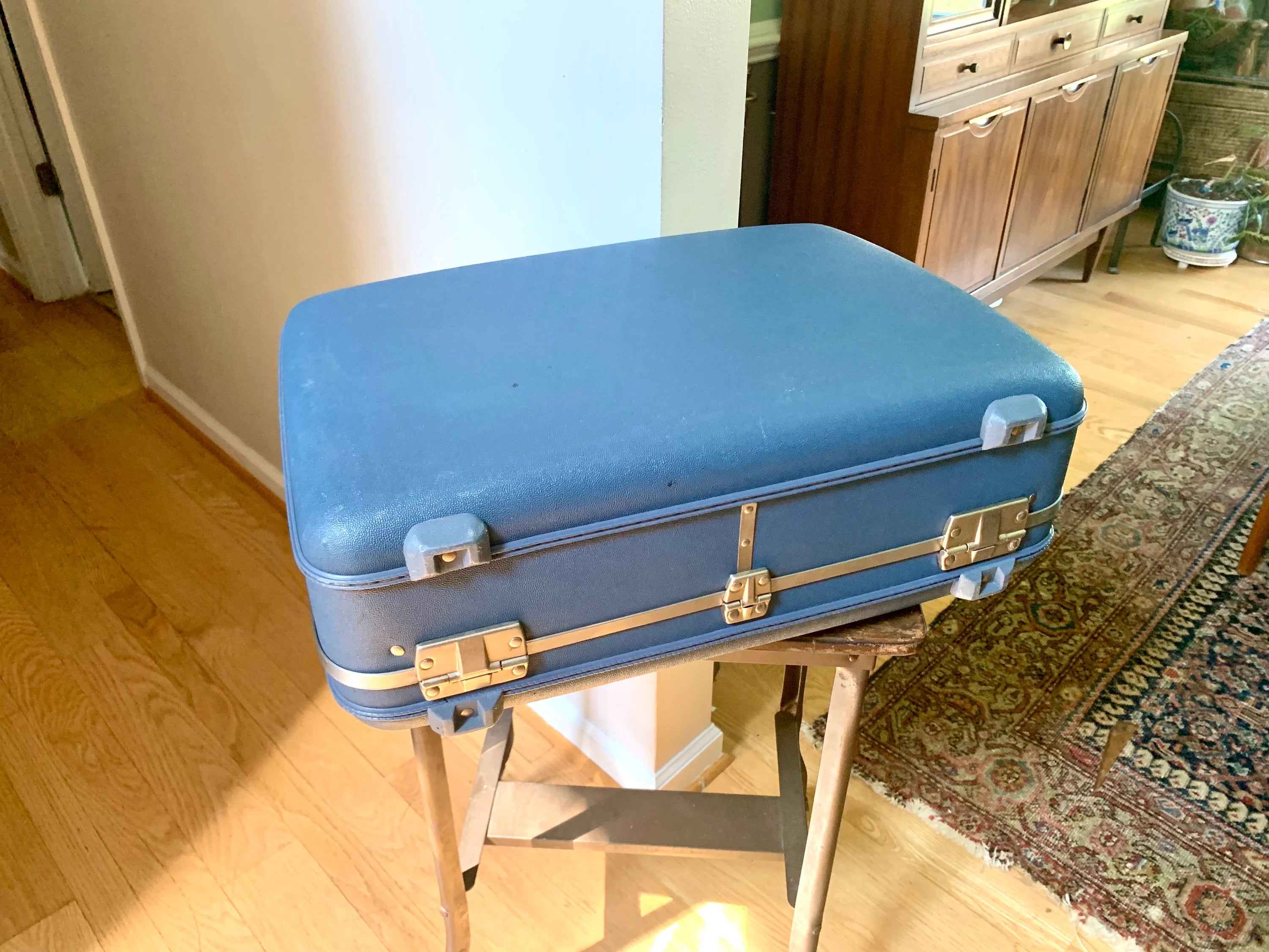 American Touister Tiara Suitcase | Vintage Navy Blue Travel Case | Mid Century Blue Hardshell Suitcase | Blue Overnight Case | Travel Bag