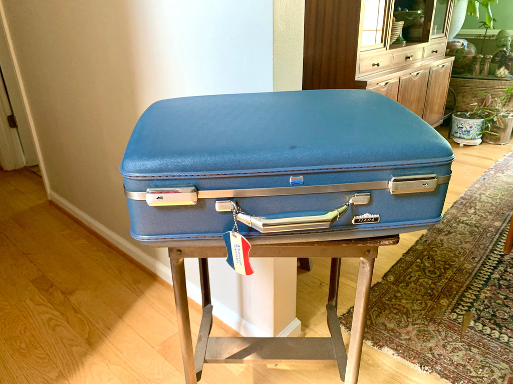 American Touister Tiara Suitcase | Vintage Navy Blue Travel Case | Mid Century Blue Hardshell Suitcase | Blue Overnight Case | Travel Bag