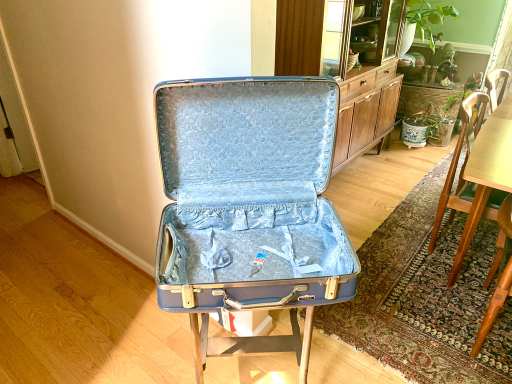 American Touister Tiara Suitcase | Vintage Navy Blue Travel Case | Mid Century Blue Hardshell Suitcase | Blue Overnight Case | Travel Bag