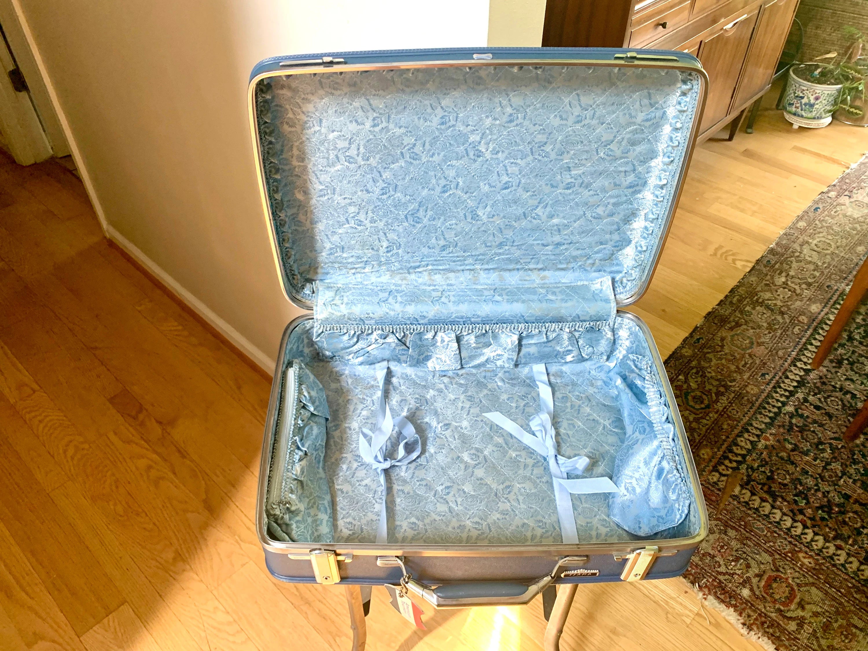 American Touister Tiara Suitcase | Vintage Navy Blue Travel Case | Mid Century Blue Hardshell Suitcase | Blue Overnight Case | Travel Bag