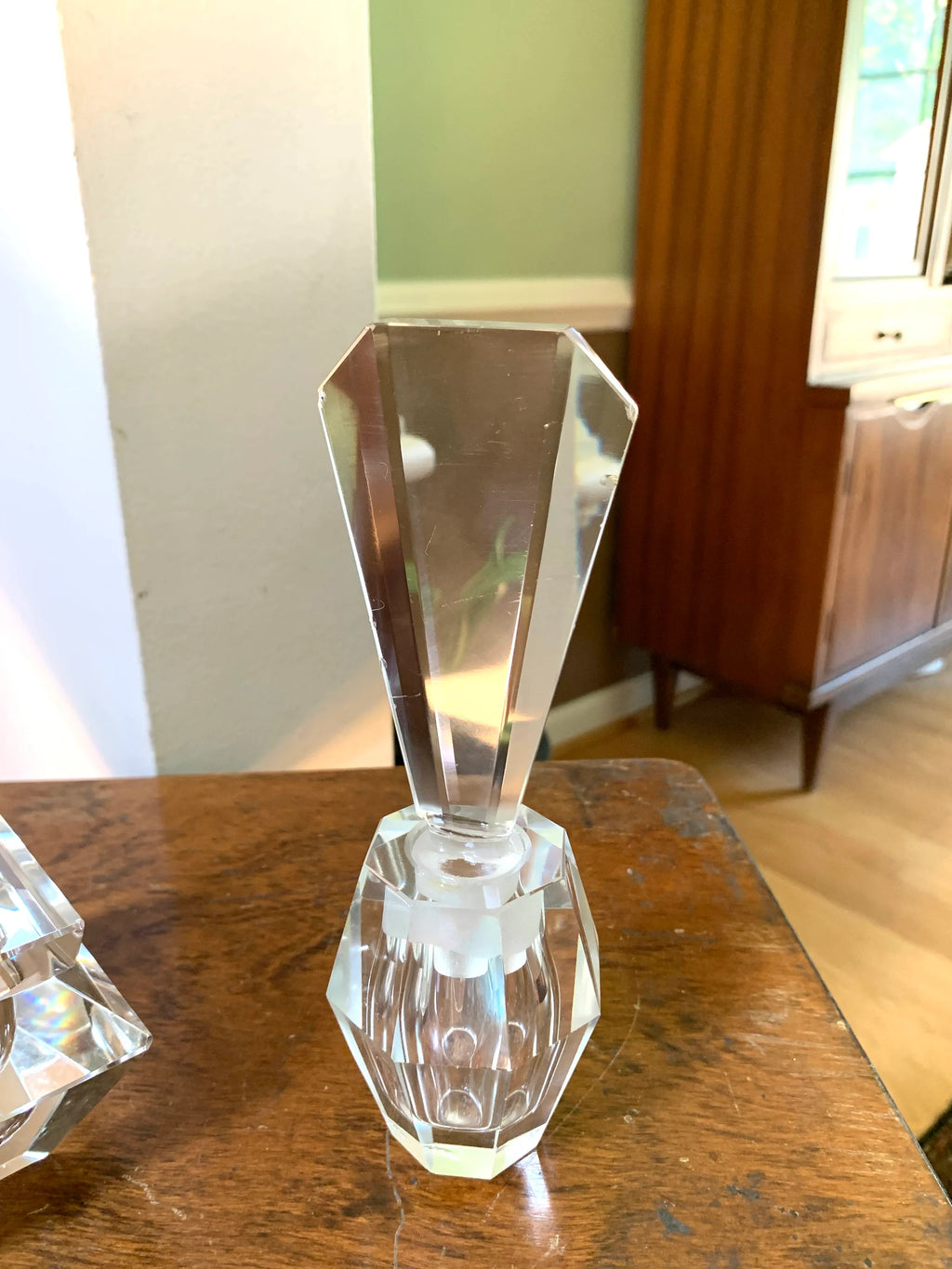 Vintage Art Deco Crystal Vanity Set | Crystal Perfume Bottle | Cut Glass Vanity Set | Crystal Powder Set