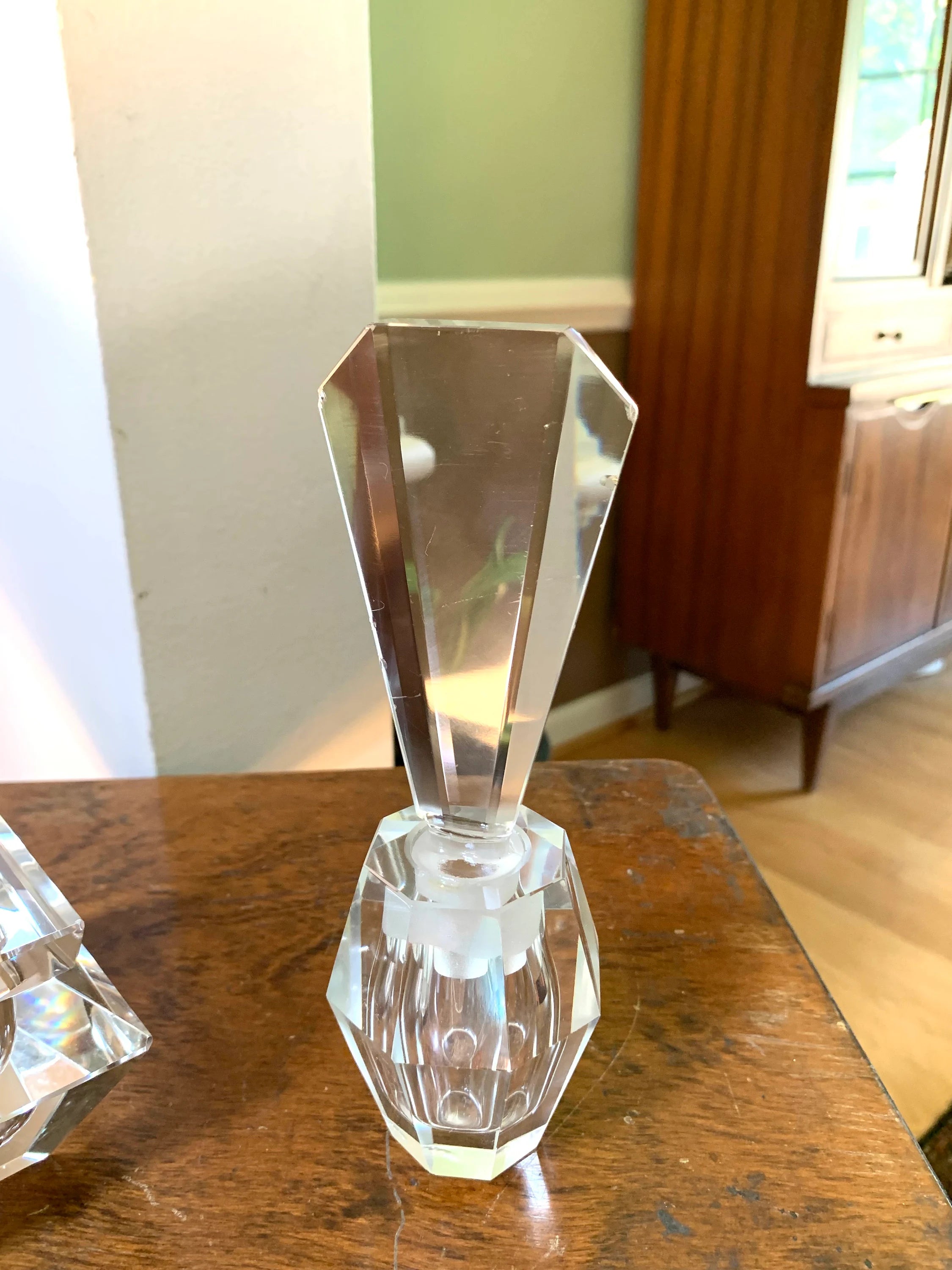 Vintage Art Deco Crystal Vanity Set | Crystal Perfume Bottle | Cut Glass Vanity Set | Crystal Powder Set