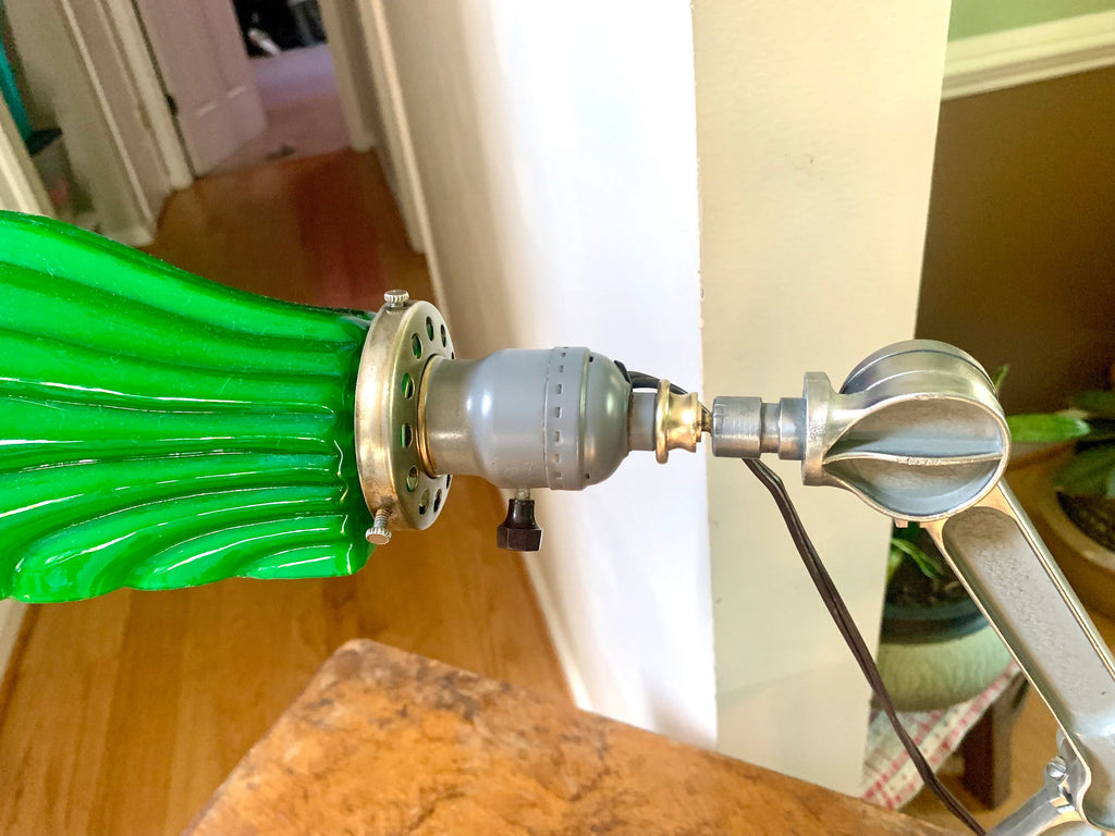 Vintage Industrial Articulating Desk Lamp | Industrial Articulating Arm Task Lamp | Green Glass Shade Articulating Lamp | Machinist Lamp