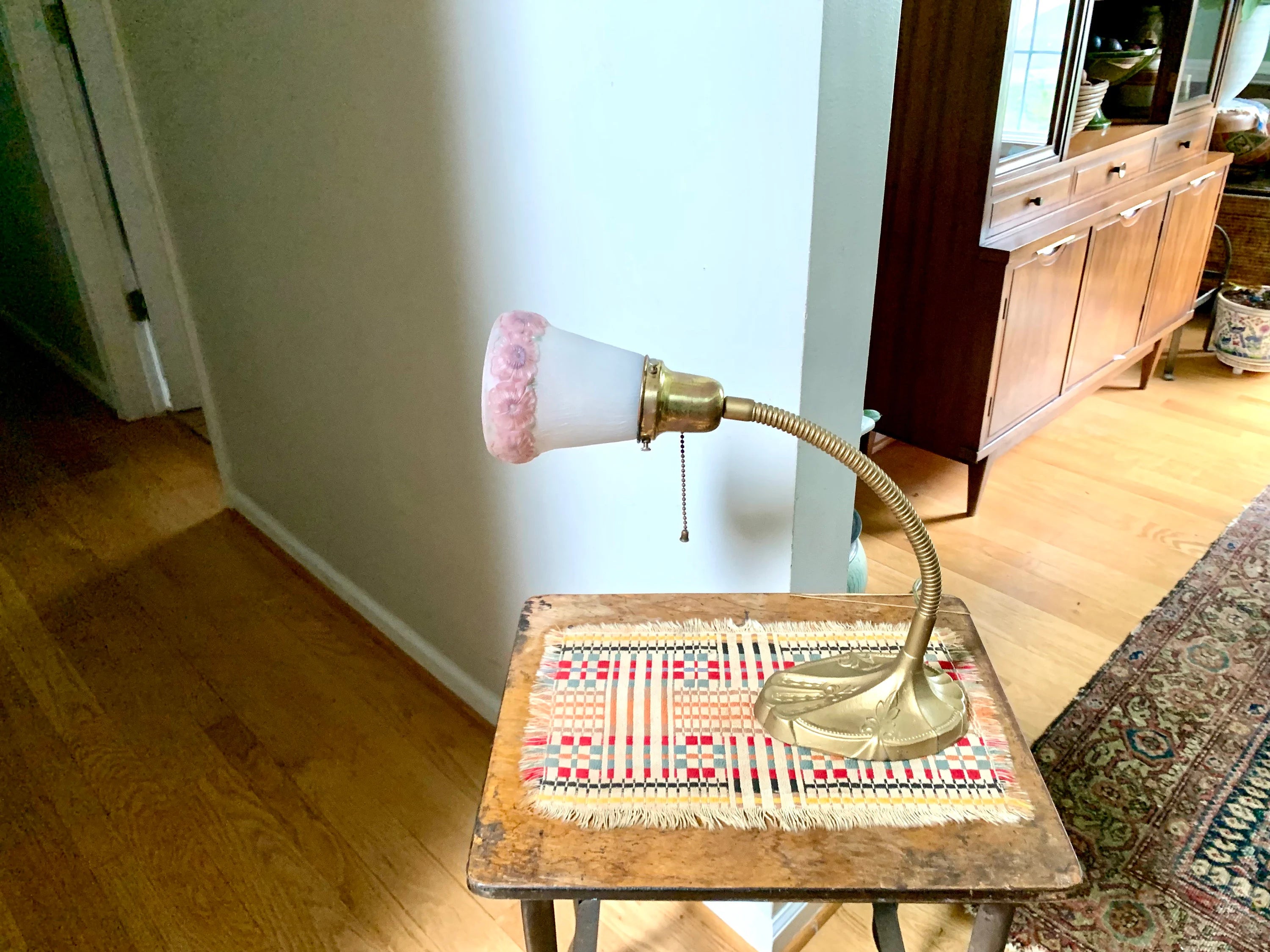 Vintage S.W. Farber Goose Neck Lamp | Industrial Cast Iron Desk Lamp | Rustic Desk Lamp| Antique Desk Lamp| Art Deco Lamp with Frosted Globe