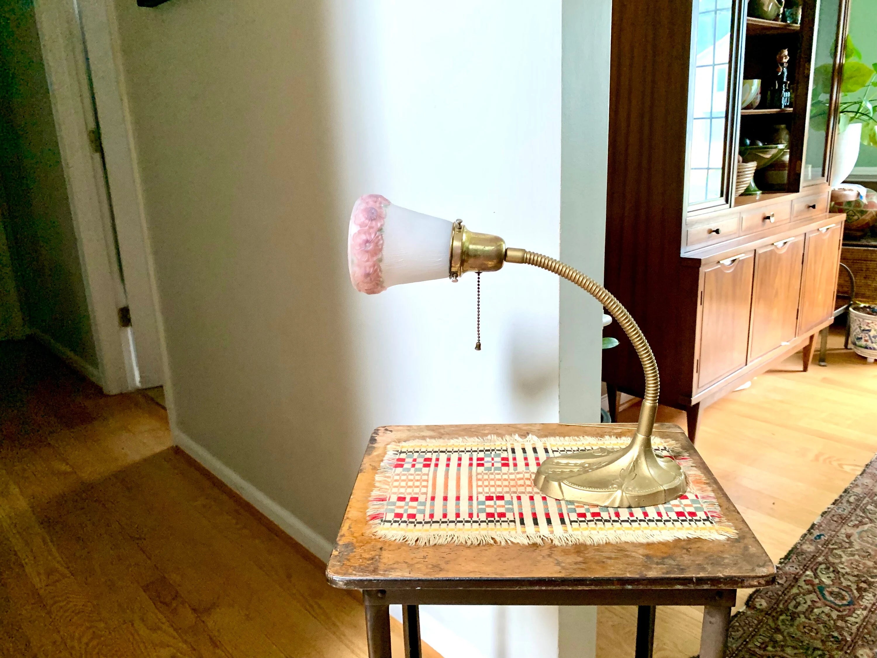 Vintage S.W. Farber Goose Neck Lamp | Industrial Cast Iron Desk Lamp | Rustic Desk Lamp| Antique Desk Lamp| Art Deco Lamp with Frosted Globe