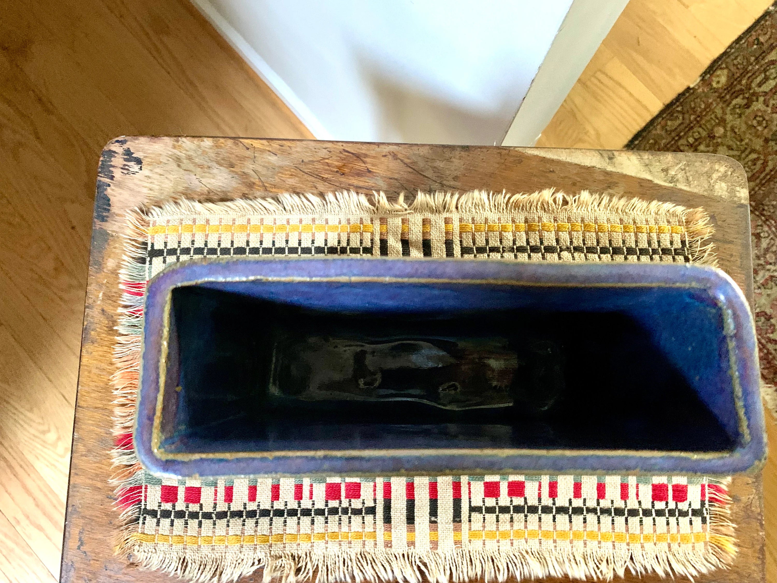 Vintage Rockcliffe Pottery Square Vase | Textured Pottery Vase | Multicolored Glaze Square Leaf Impression Ceramic Vase | Ontario Pottery