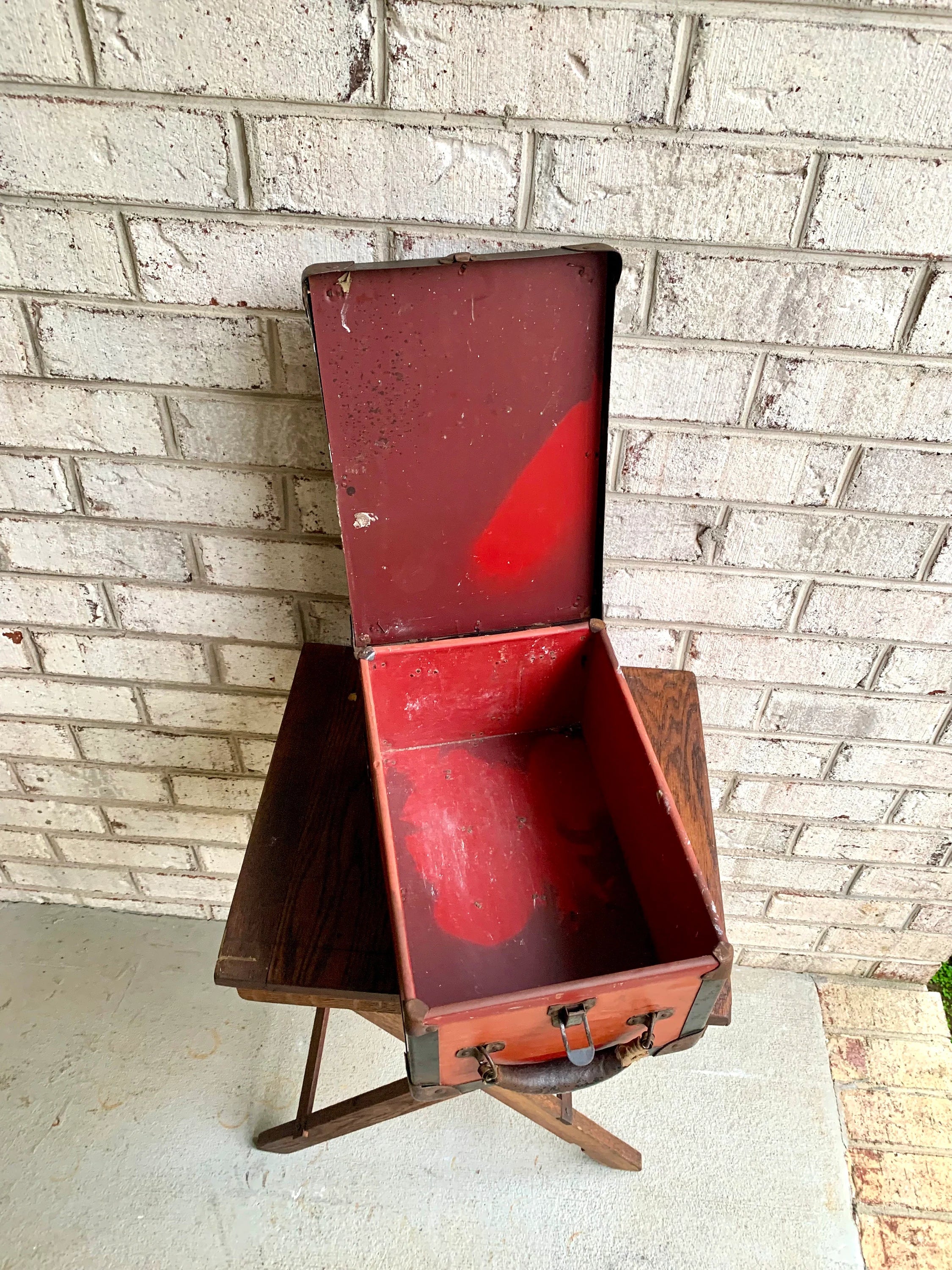 Distressed MSA Industrial Gas Mask Box | Gas Mask Container Box | Rustic Storage Box | Vintage Small Wood Chest | Orange Box | Gas Mask Storage Box