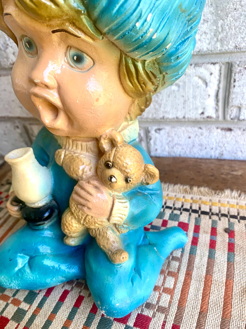 Vintage Sleepy Baby Chalk Ware Lamp | Blue Baby Boy Chalkware Lamp | Nursery Lamp | Chalkware Lamp