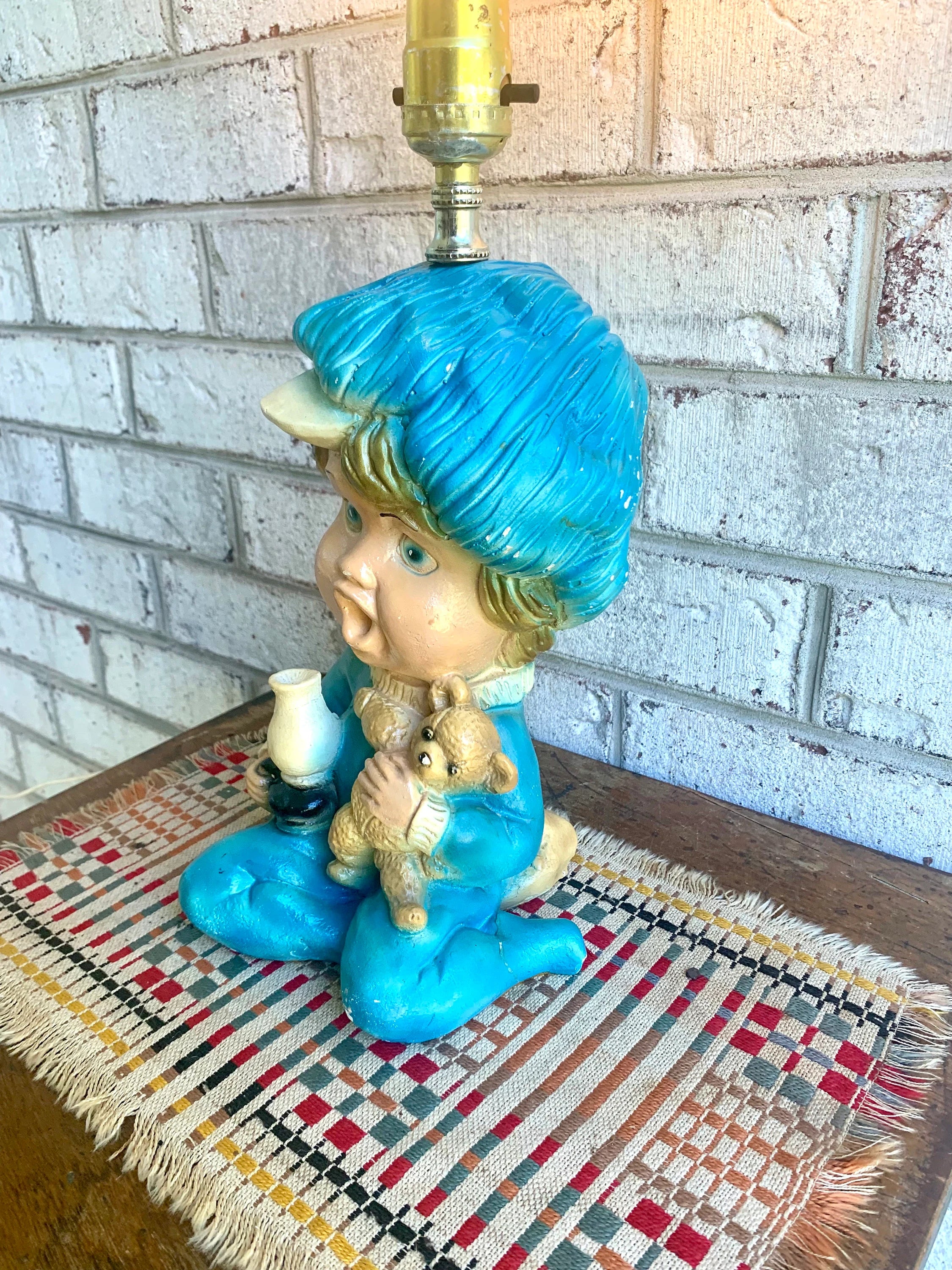 Vintage Sleepy Baby Chalk Ware Lamp | Blue Baby Boy Chalkware Lamp | Nursery Lamp | Chalkware Lamp