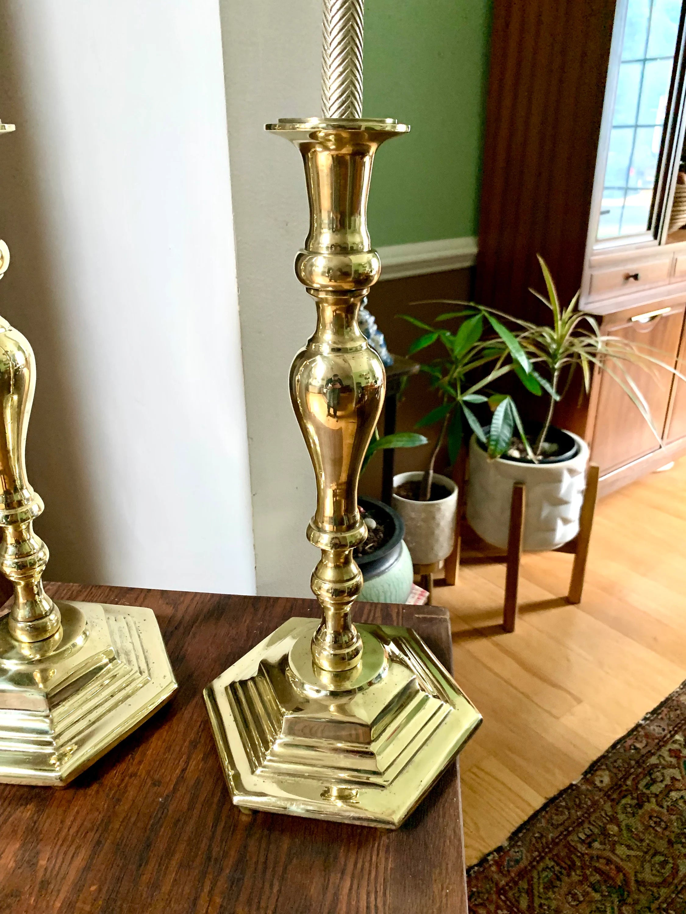 Set of 2 Solid Brass XL Candlestick Holders | Heavy Hollywood Regency Brass Candle Holders| Brass Candlesticks Holders| Large Candle Holders