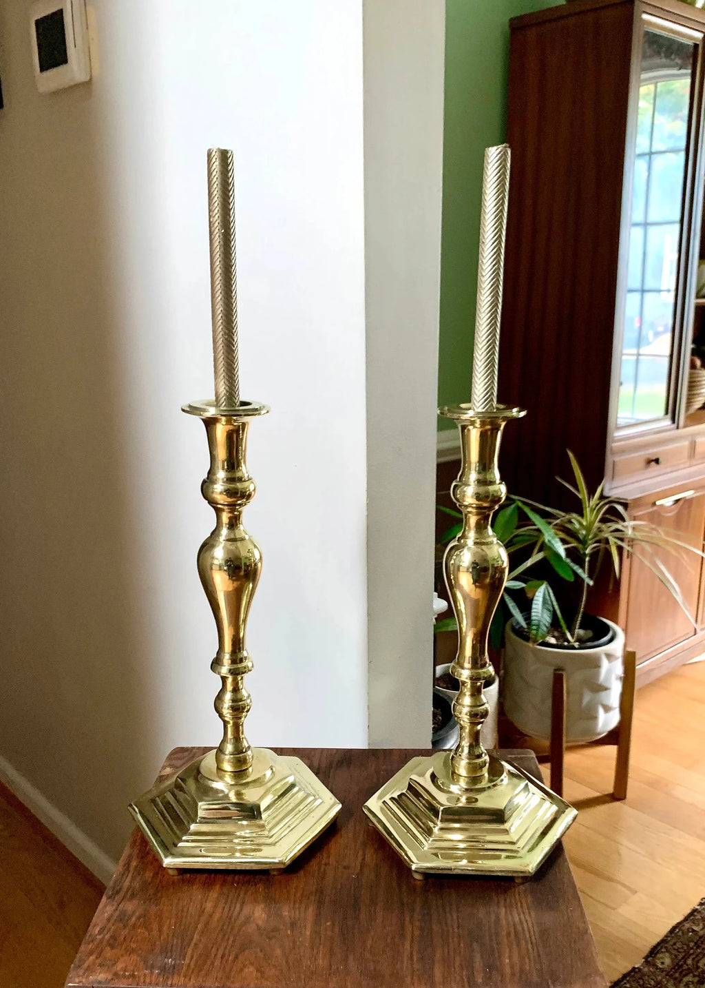 Set of 2 Solid Brass XL Candlestick Holders | Heavy Hollywood Regency Brass Candle Holders| Brass Candlesticks Holders| Large Candle Holders