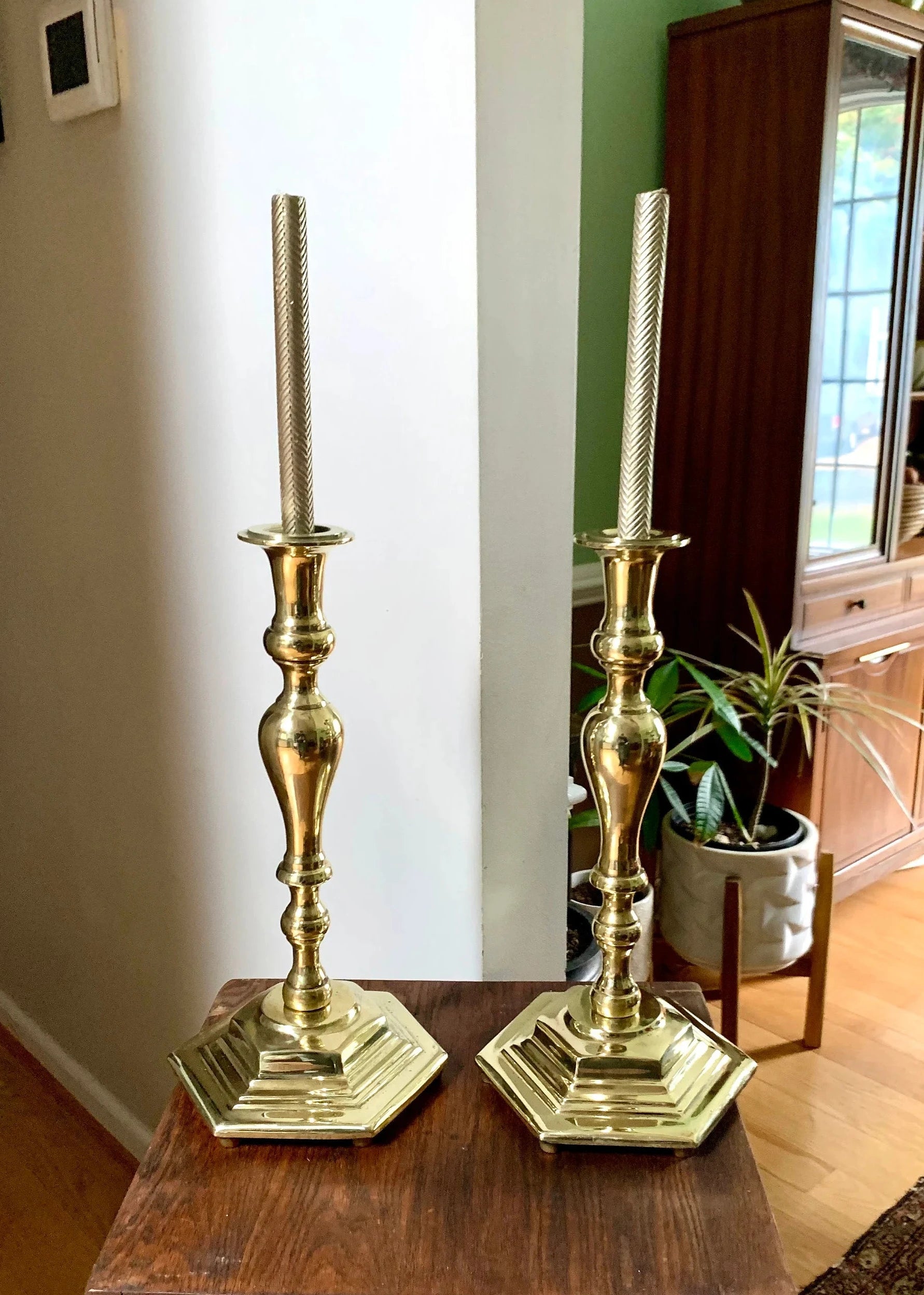 Set of 2 Solid Brass XL Candlestick Holders | Heavy Hollywood Regency Brass Candle Holders| Brass Candlesticks Holders| Large Candle Holders