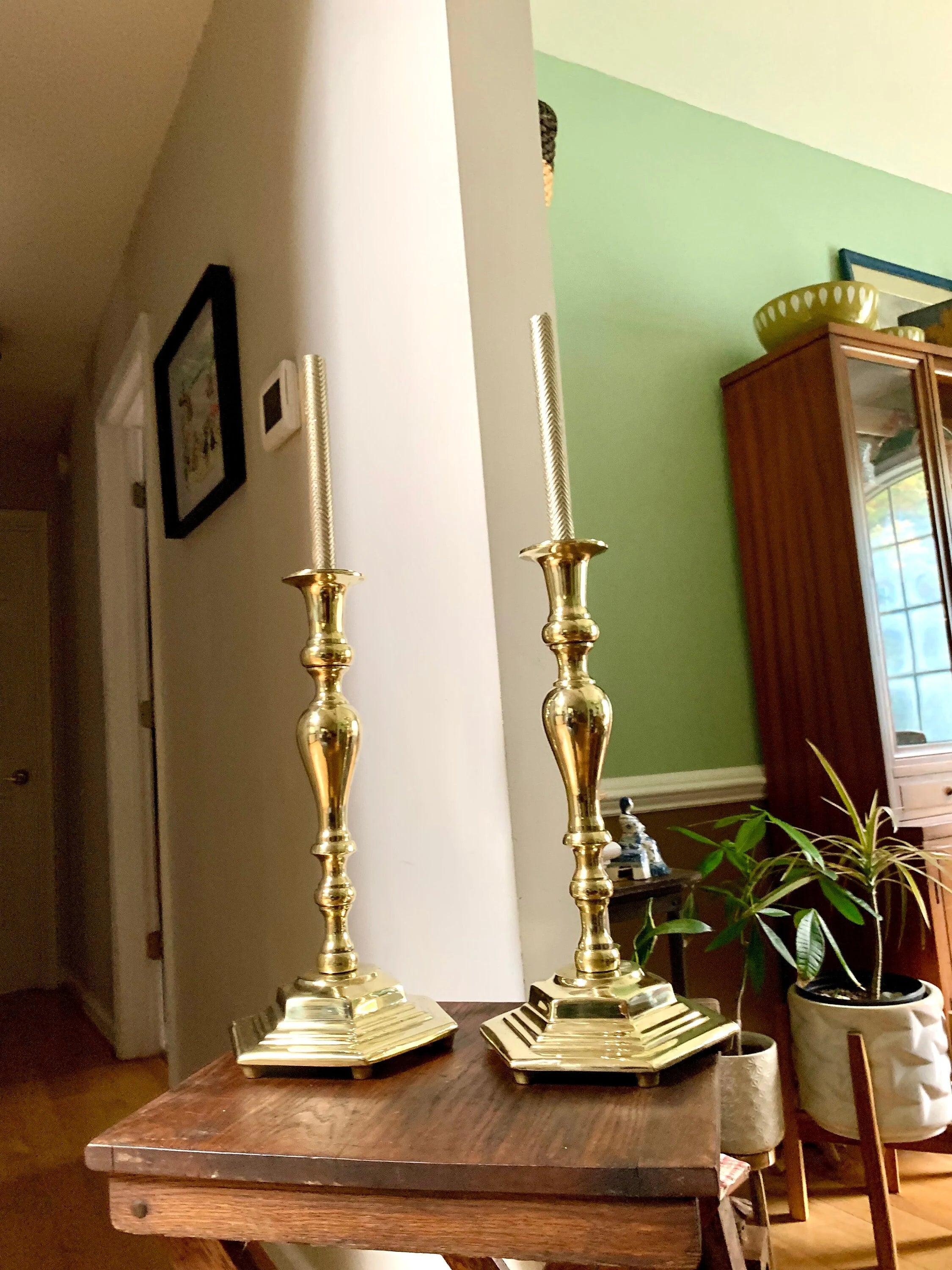 Set of 2 Solid Brass XL Candlestick Holders | Heavy Hollywood Regency Brass Candle Holders| Brass Candlesticks Holders| Large Candle Holders