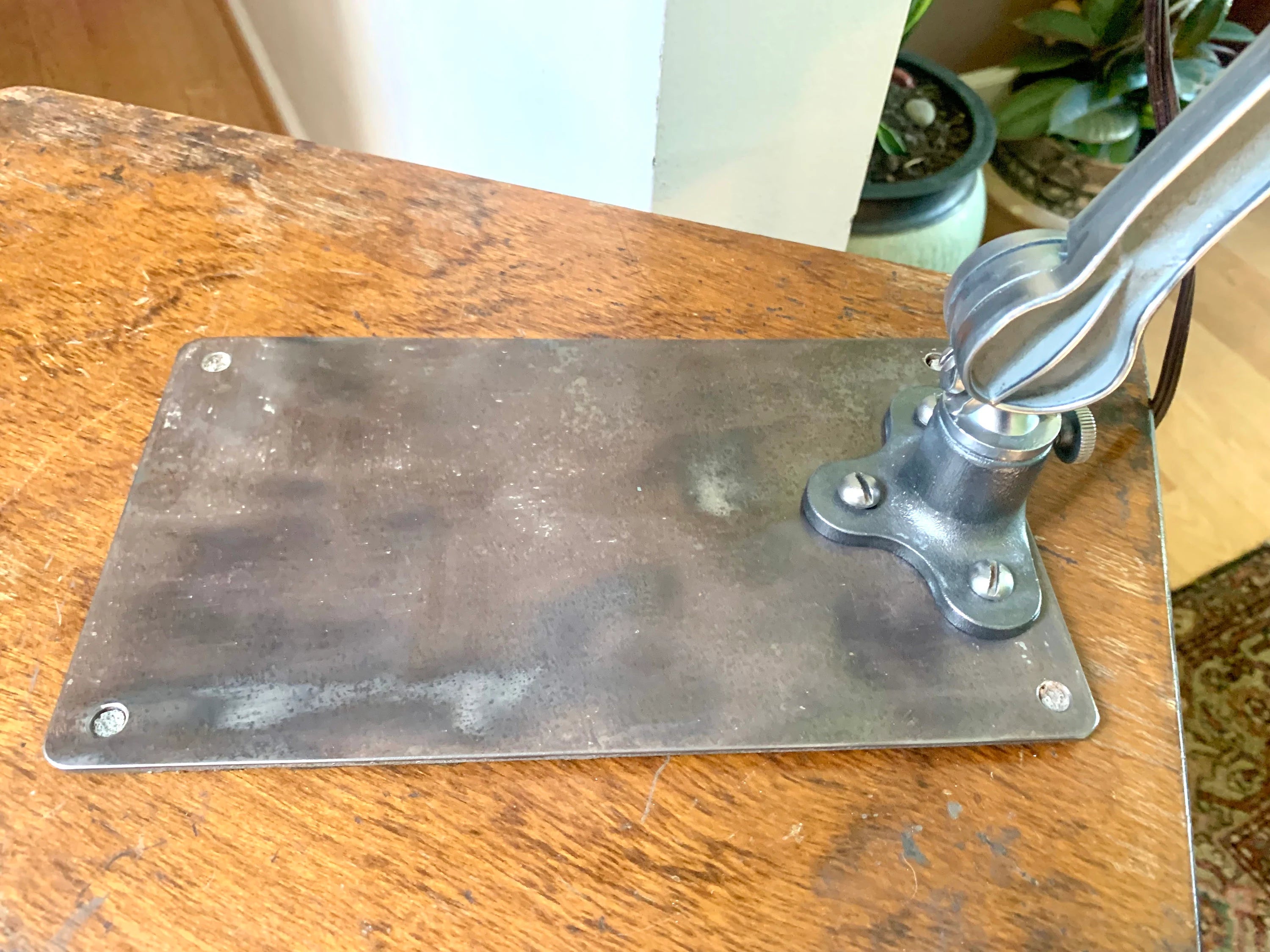 Vintage Industrial Articulating Desk Lamp | Industrial Articulating Arm Task Lamp | Green Glass Shade Articulating Lamp | Machinist Lamp