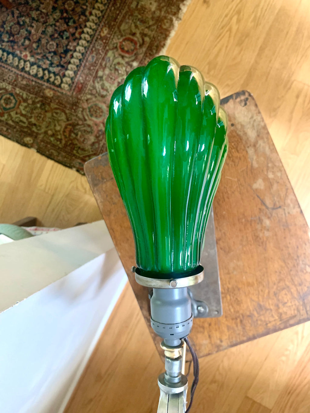 Vintage Industrial Articulating Desk Lamp | Industrial Articulating Arm Task Lamp | Green Glass Shade Articulating Lamp | Machinist Lamp