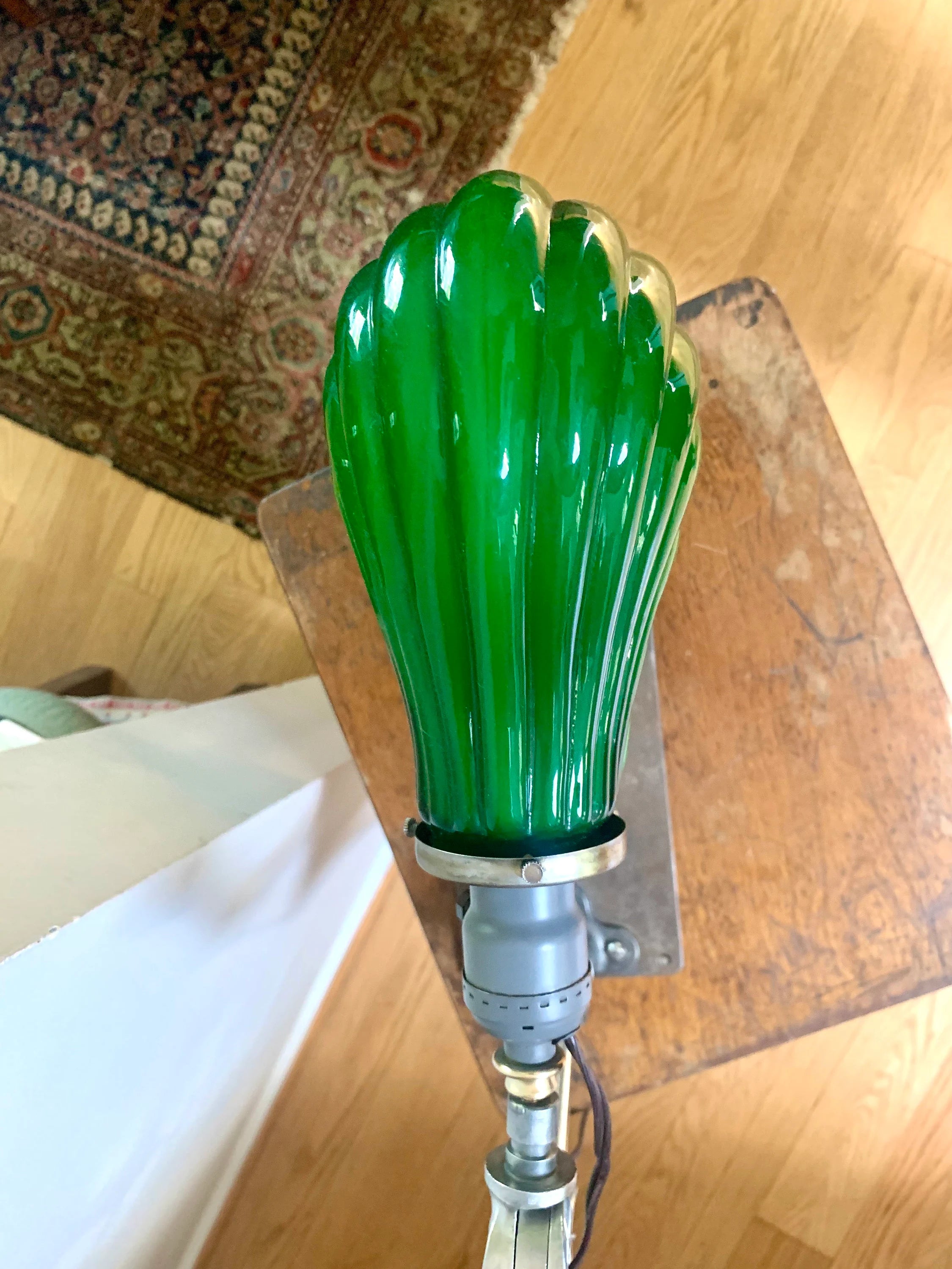 Vintage Industrial Articulating Desk Lamp | Industrial Articulating Arm Task Lamp | Green Glass Shade Articulating Lamp | Machinist Lamp