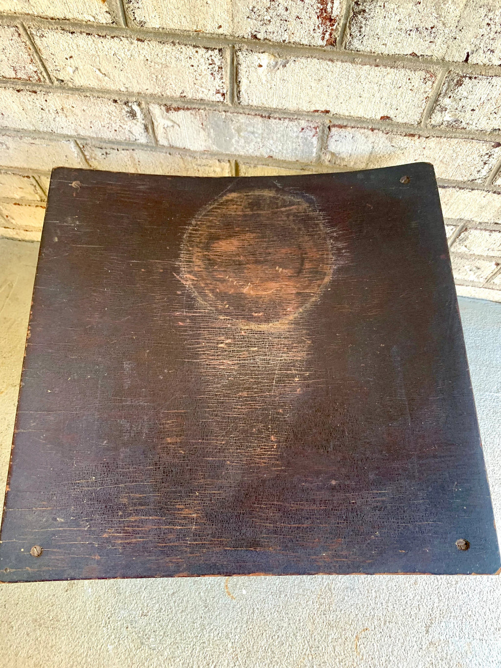 Wooden Stool | Distressed Wood Ottoman | Vintage Bentwood Top Foot Stool | Unique Ottoman | MCM Black Footstool | Antique Wood Plant Stand