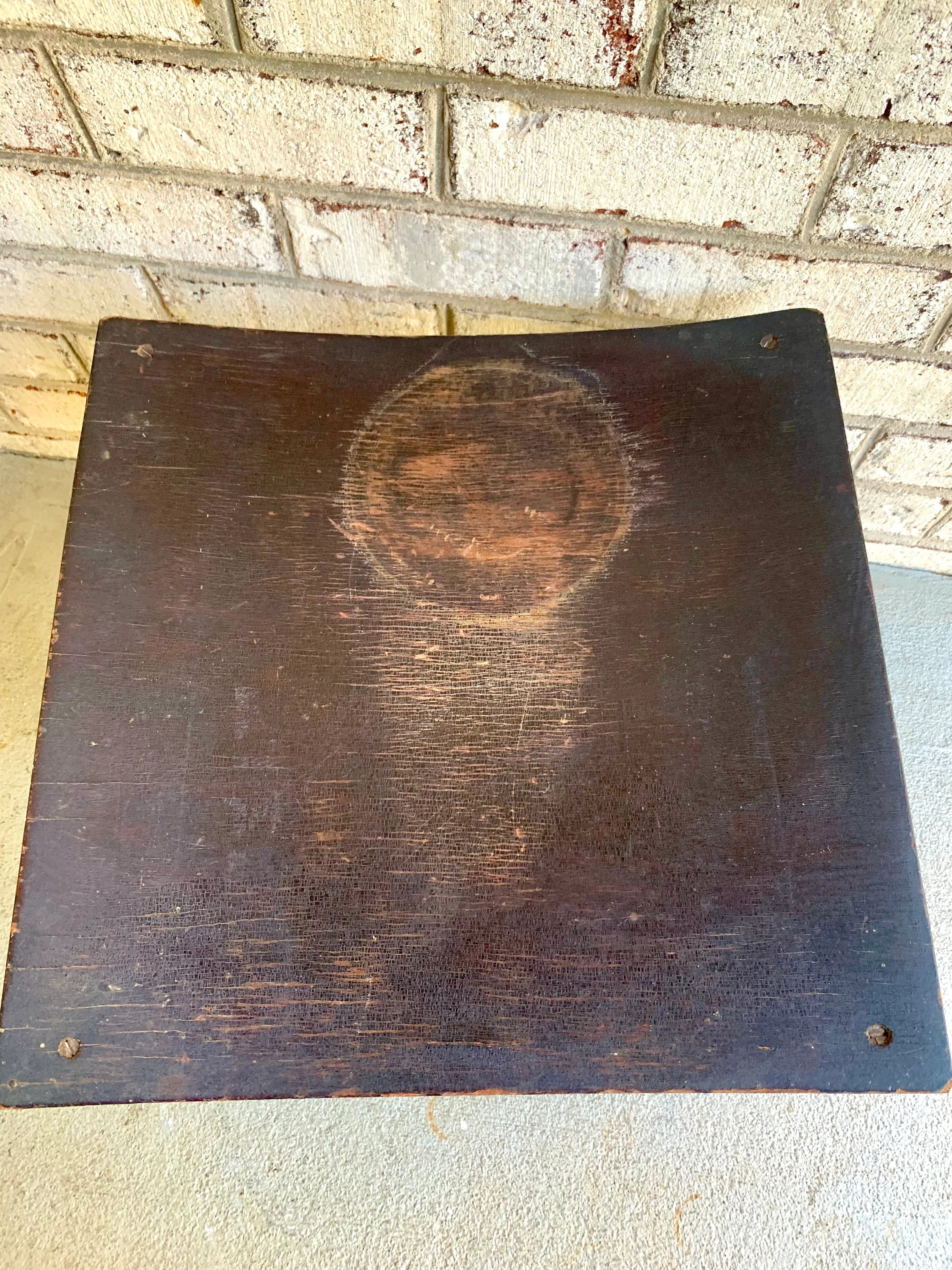 Wooden Stool | Distressed Wood Ottoman | Vintage Bentwood Top Foot Stool | Unique Ottoman | MCM Black Footstool | Antique Wood Plant Stand