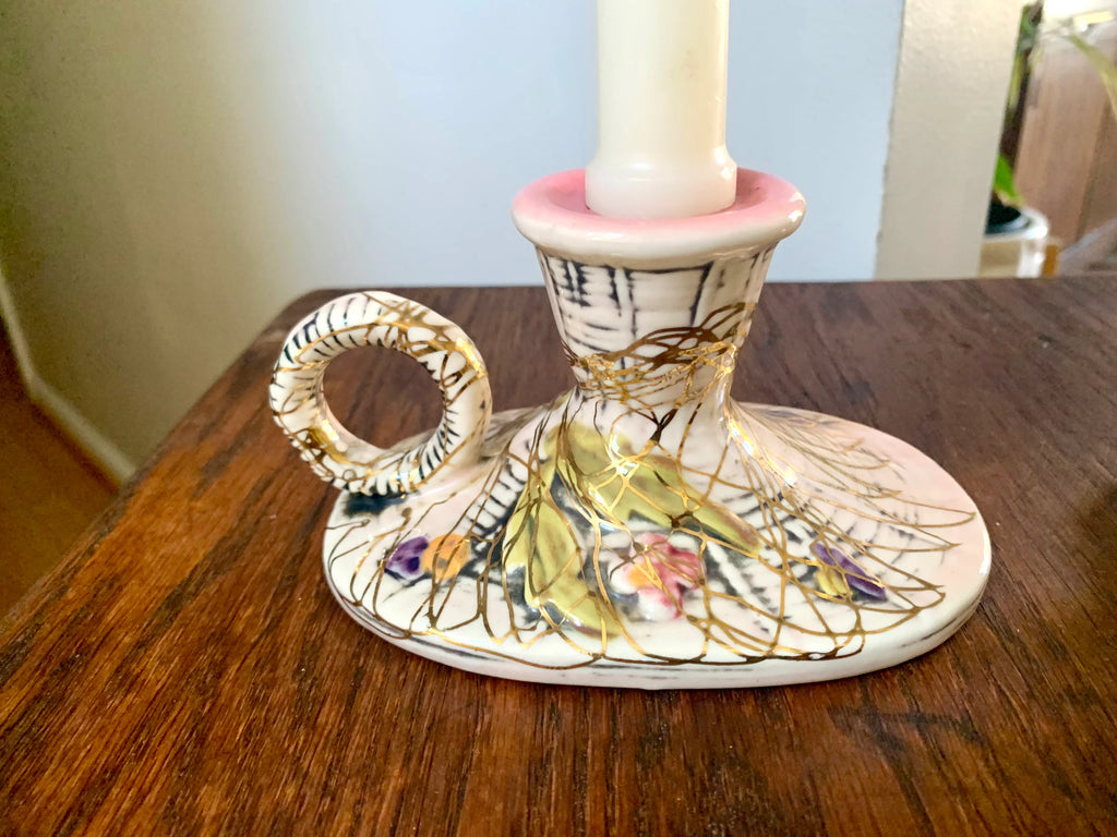 Set of 2 Hull Pottery Candlestick Holders | Vintage Hull Pottery Pink Blossom Flite T11 Candle Holders | Ceramic Floral Candlestick Holders