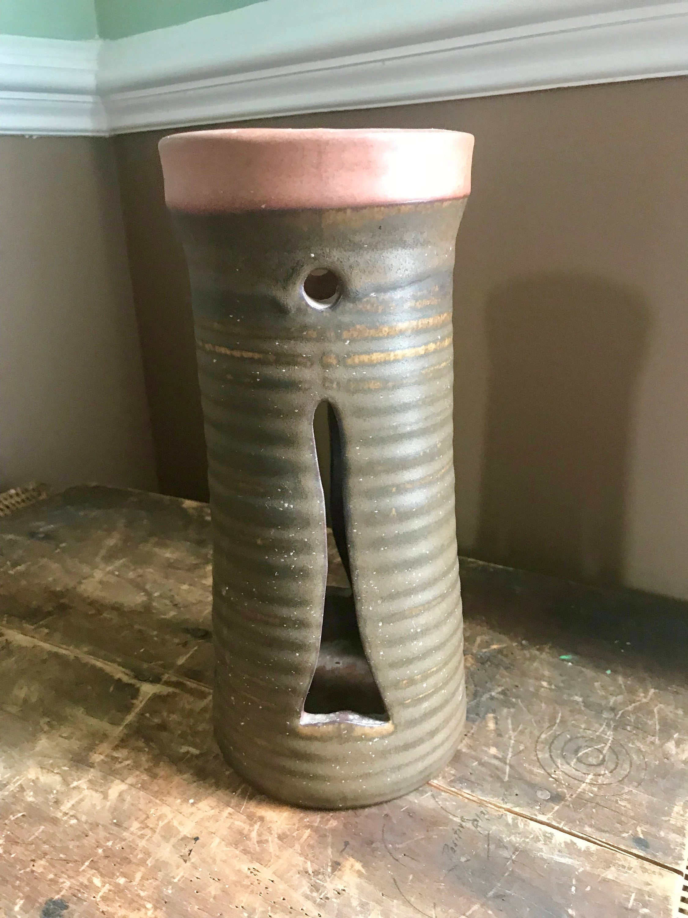 Designs West Pottery Candle Holder | Vintage Designs West Stoneware Dry Vase | Stoneware Decor | Turned Pottery