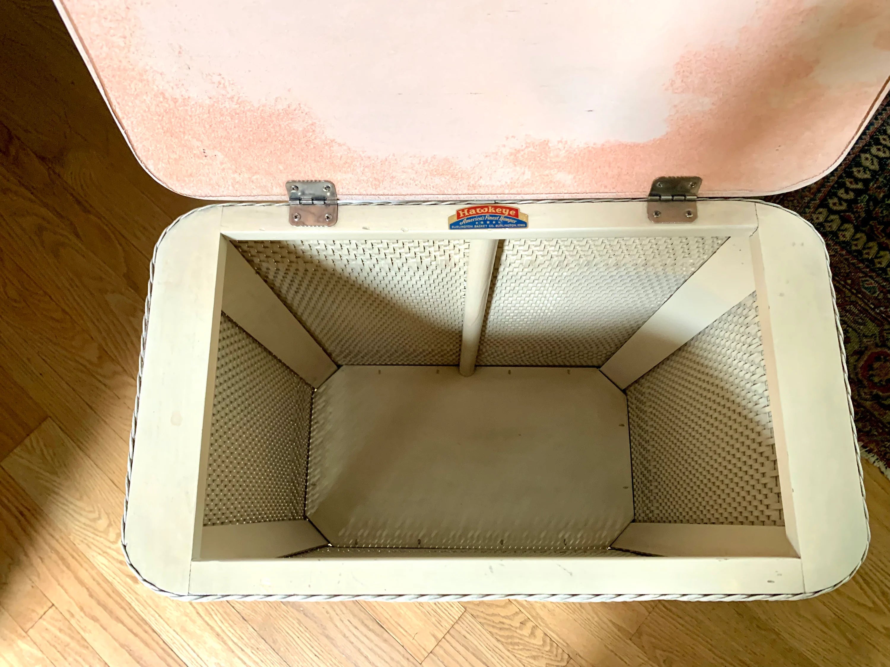 White Wicker Hawkeye Laundry Hamper | Green Faux Marble Top | Rattan Clothes Hamper | MCM Laundry Hamper | Burlington Basket Co. Hamper