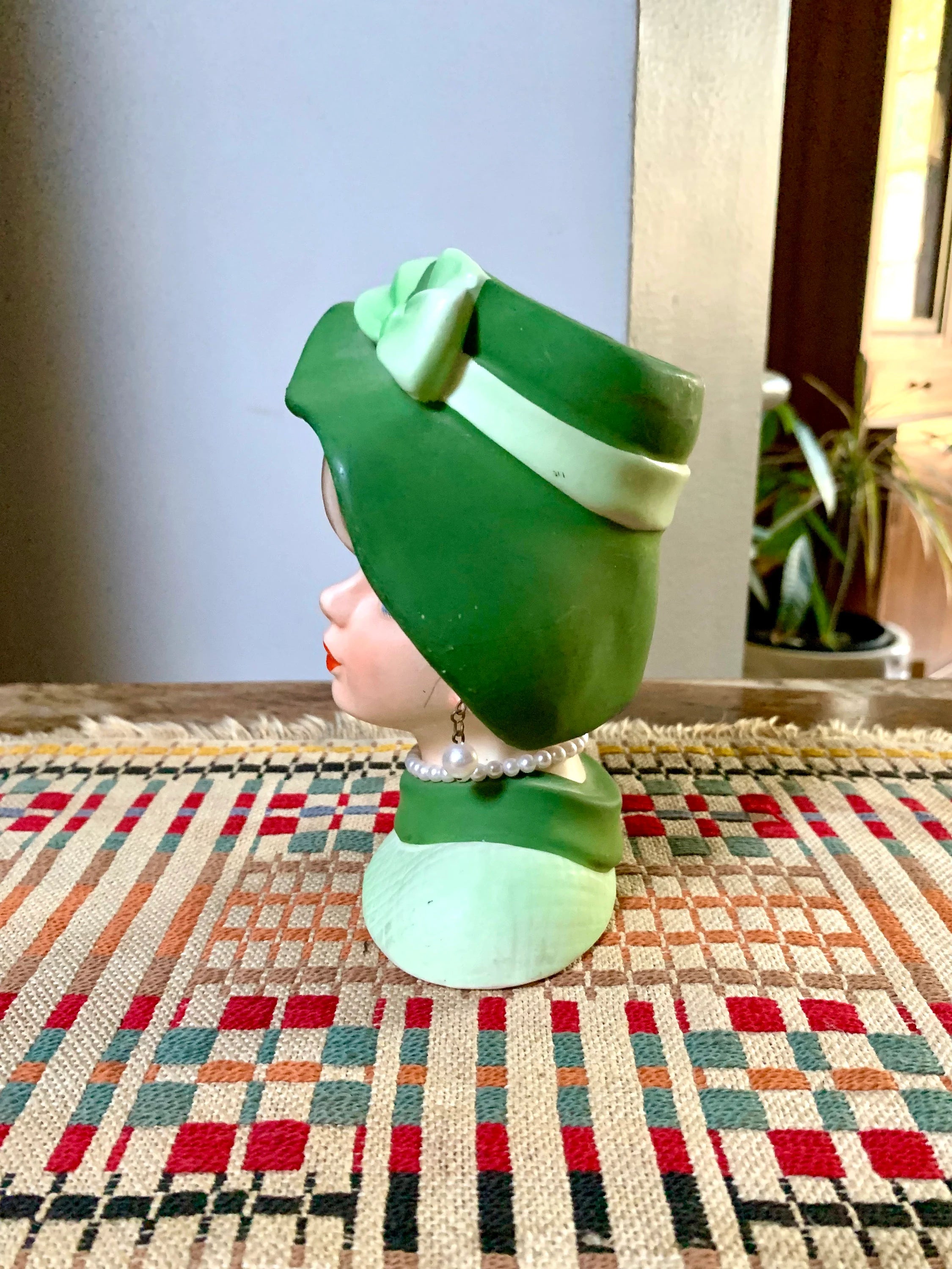 1950's Napcoware C7494 Blonde Lady Head Vase | Vintage Green 1950's Japan Napco Ceramic Head Vase | Hand Painted Head Vase | Ceramic Florist Ware