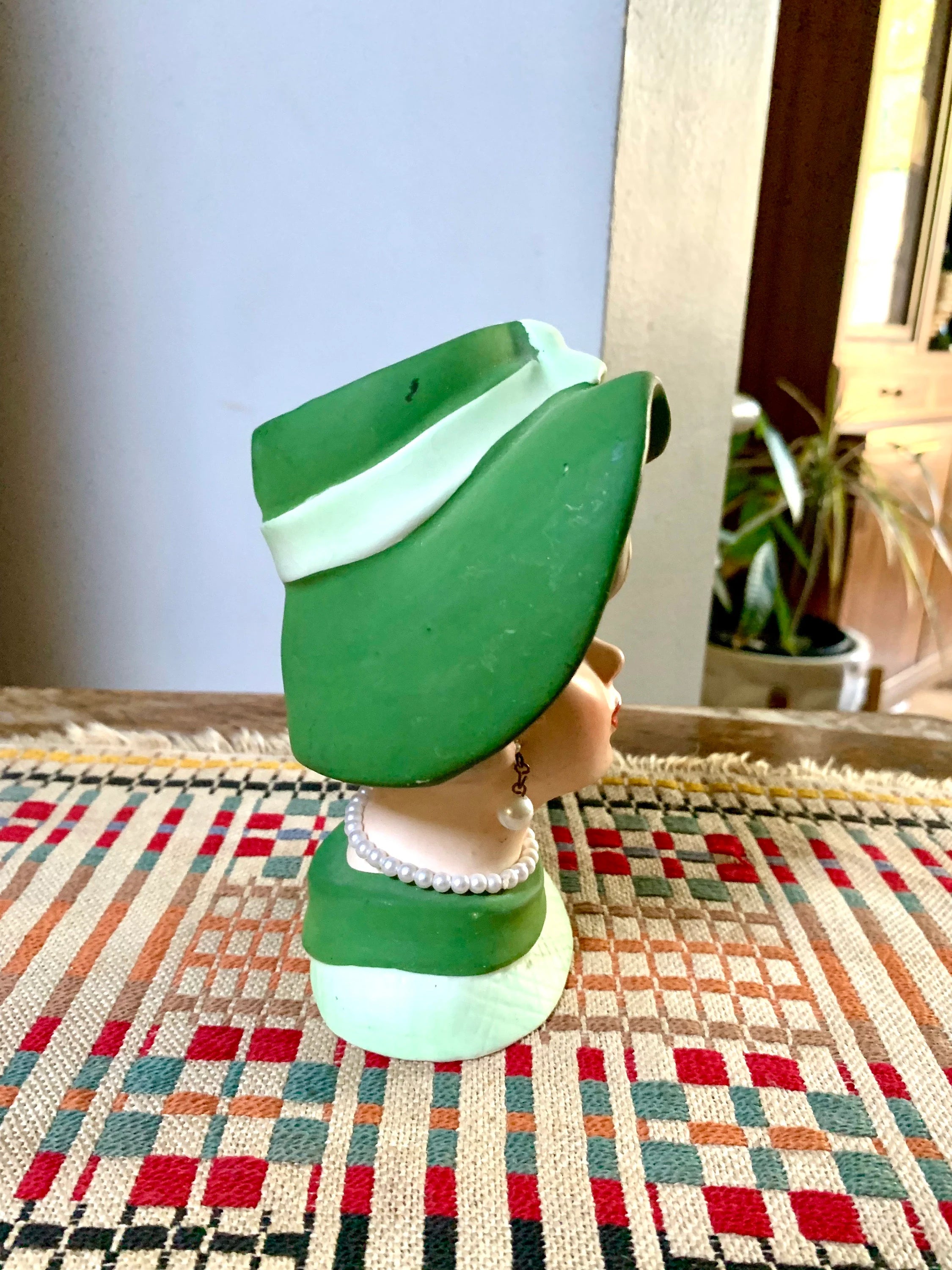 1950's Napcoware C7494 Blonde Lady Head Vase | Vintage Green 1950's Japan Napco Ceramic Head Vase | Hand Painted Head Vase | Ceramic Florist Ware