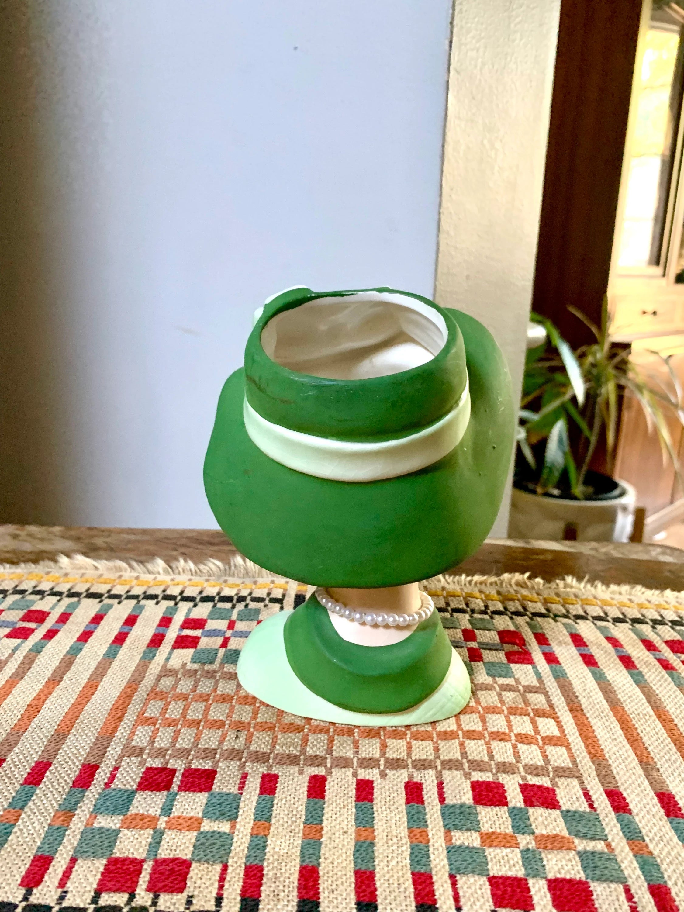 1950's Napcoware C7494 Blonde Lady Head Vase | Vintage Green 1950's Japan Napco Ceramic Head Vase | Hand Painted Head Vase | Ceramic Florist Ware