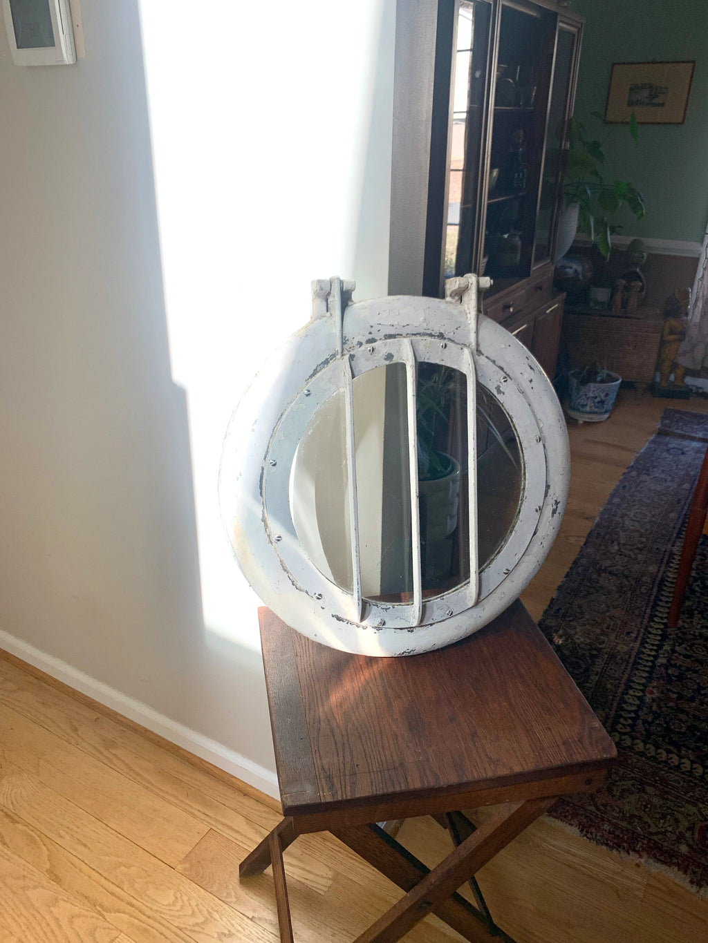 Vtg Large Distressed Paint Porthole | Ship's Porthole with Screen | 20" Ship's Porthole | Boat Porthole | Salvaged Boat Porthole
