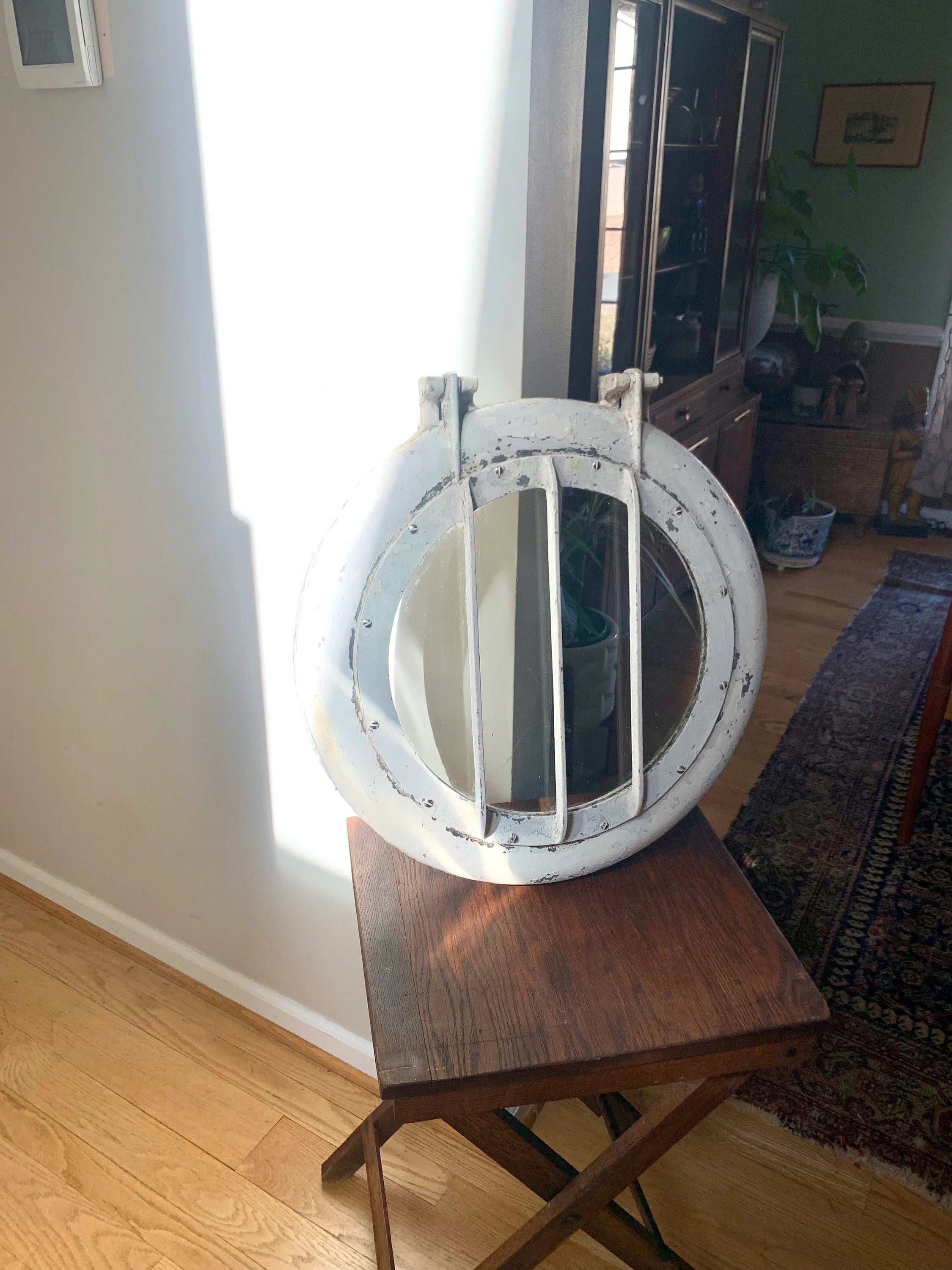 Vtg Large Distressed Paint Porthole | Ship's Porthole with Screen | 20" Ship's Porthole | Boat Porthole | Salvaged Boat Porthole