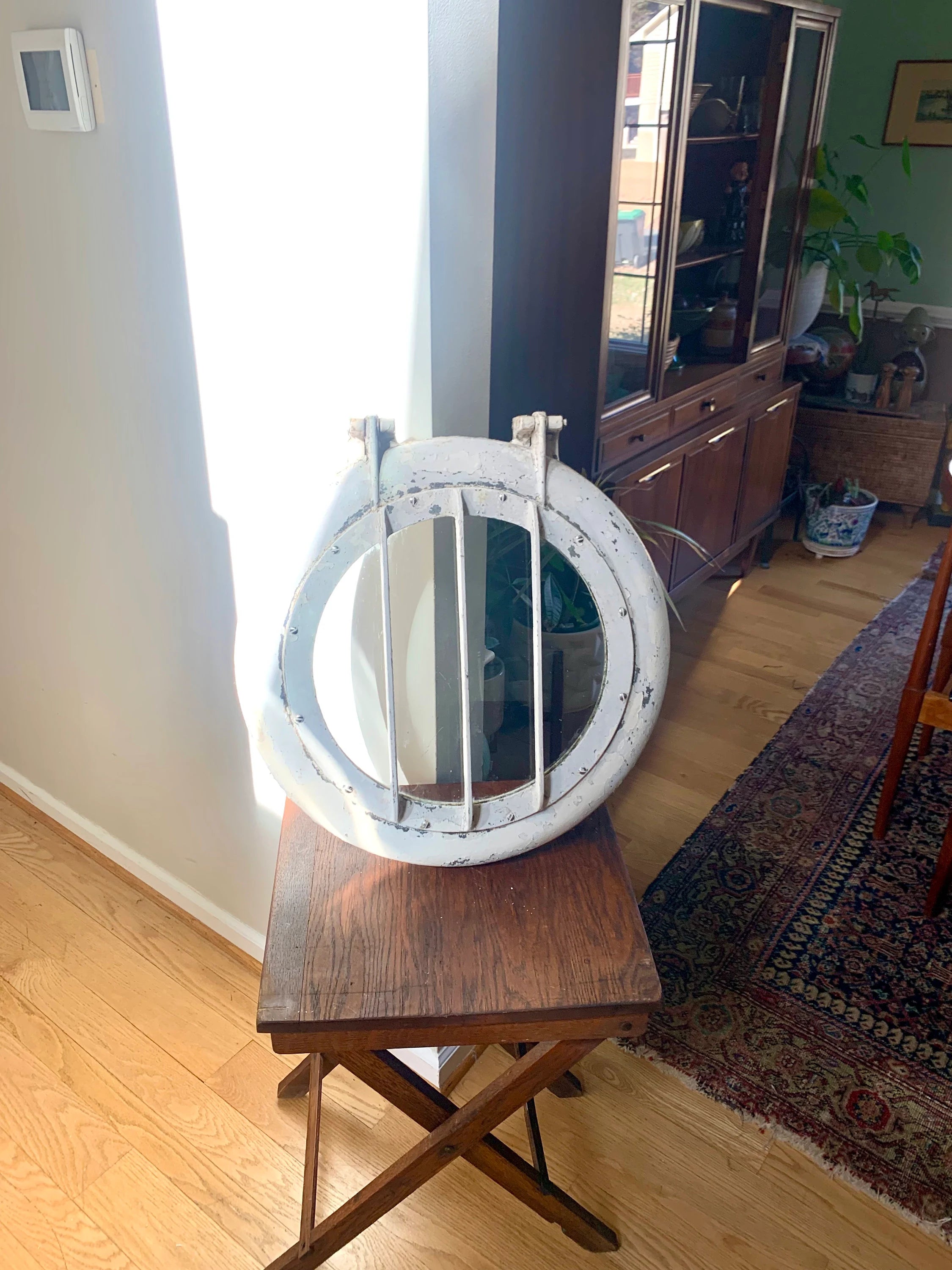 Vtg Large Distressed Paint Porthole | Ship's Porthole with Screen | 20" Ship's Porthole | Boat Porthole | Salvaged Boat Porthole