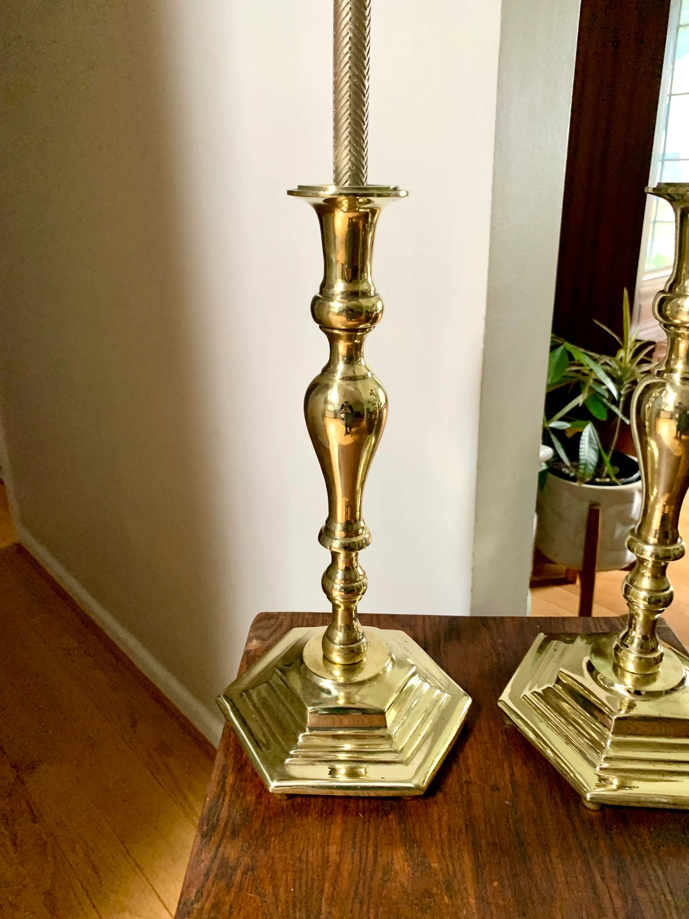 Set of 2 Solid Brass XL Candlestick Holders | Heavy Hollywood Regency Brass Candle Holders| Brass Candlesticks Holders| Large Candle Holders