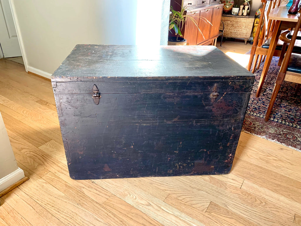 Antique Large Chinese Trunk | Large Chinese Trunk With Floral Motifs and Chines Characters | Chinese Opera Trunk | Painted Opera Chest