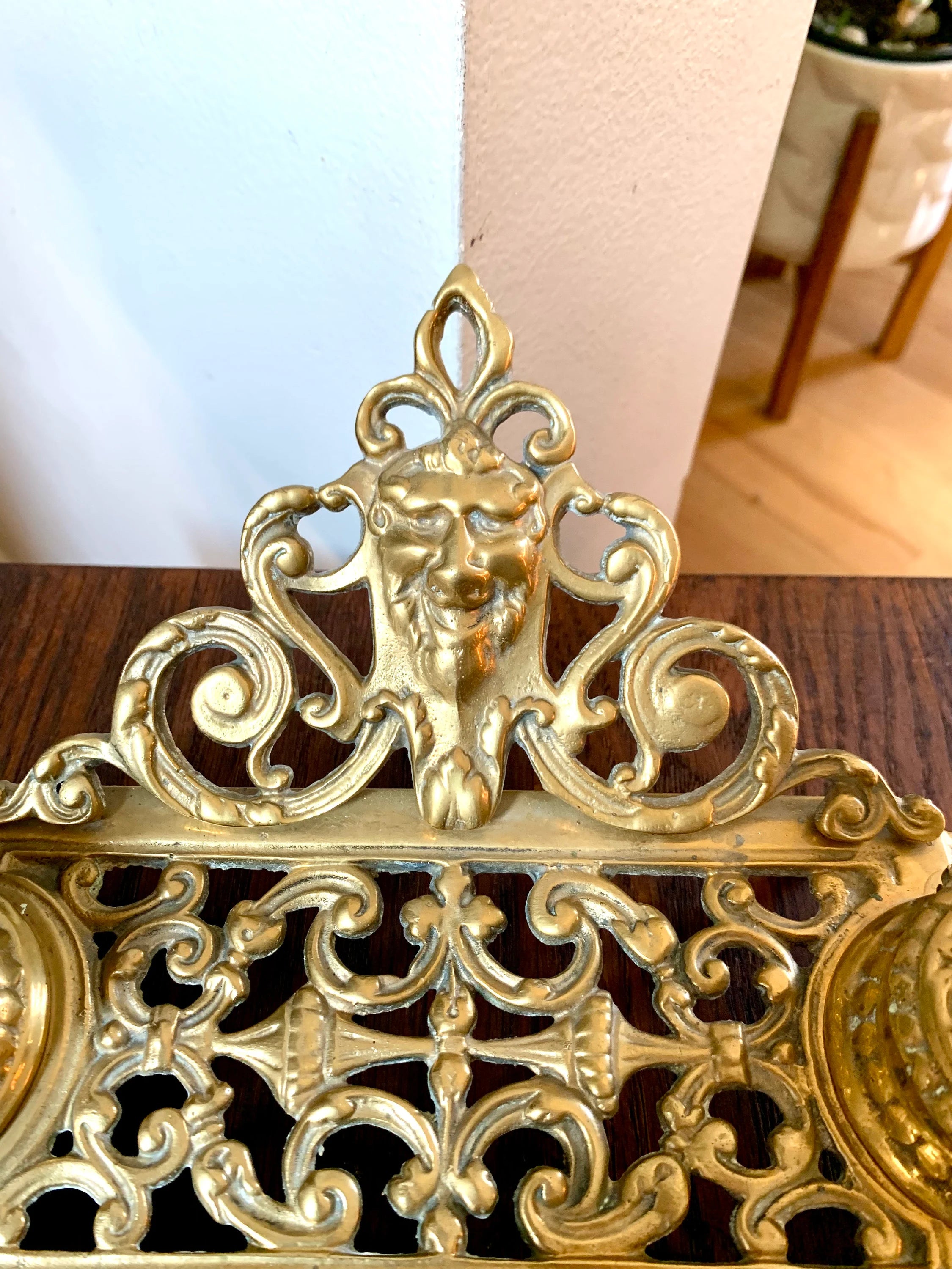 Vtg Renaissance Revival Double Brass Inkwell | Ornate Brass Inkwell | Brass Inkwell With Northwind Face | Ornate Double Inkwell