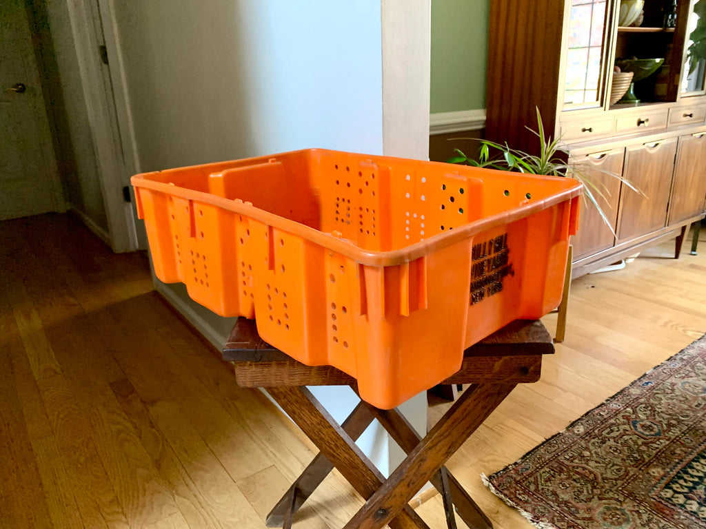 Vtg Plastic Bully Hill Vineyard Grape Crate | Orange Bully Hill Grape Bin | Hammondsport NY Winery Grape Crate | Industrial Storage Bin