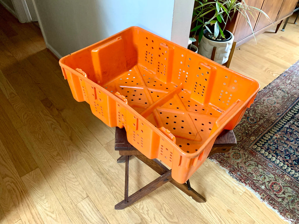 Vtg Plastic Bully Hill Vineyard Grape Crate | Orange Bully Hill Grape Bin | Hammondsport NY Winery Grape Crate | Industrial Storage Bin