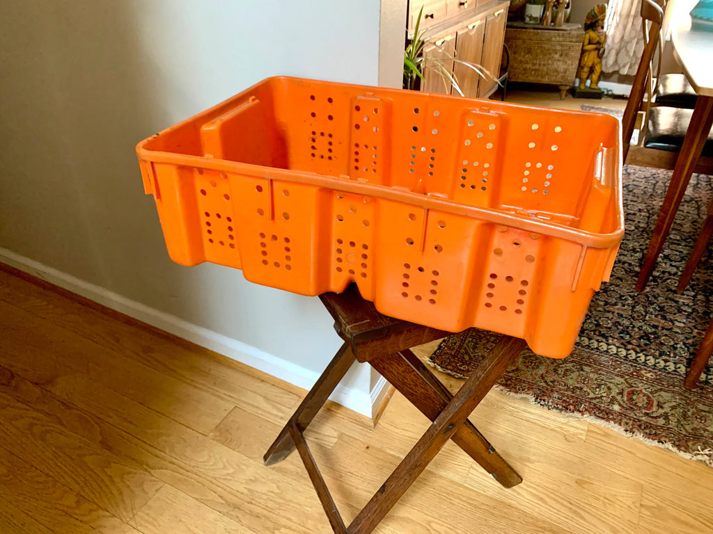 Vtg Plastic Bully Hill Vineyard Grape Crate | Orange Bully Hill Grape Bin | Hammondsport NY Winery Grape Crate | Industrial Storage Bin