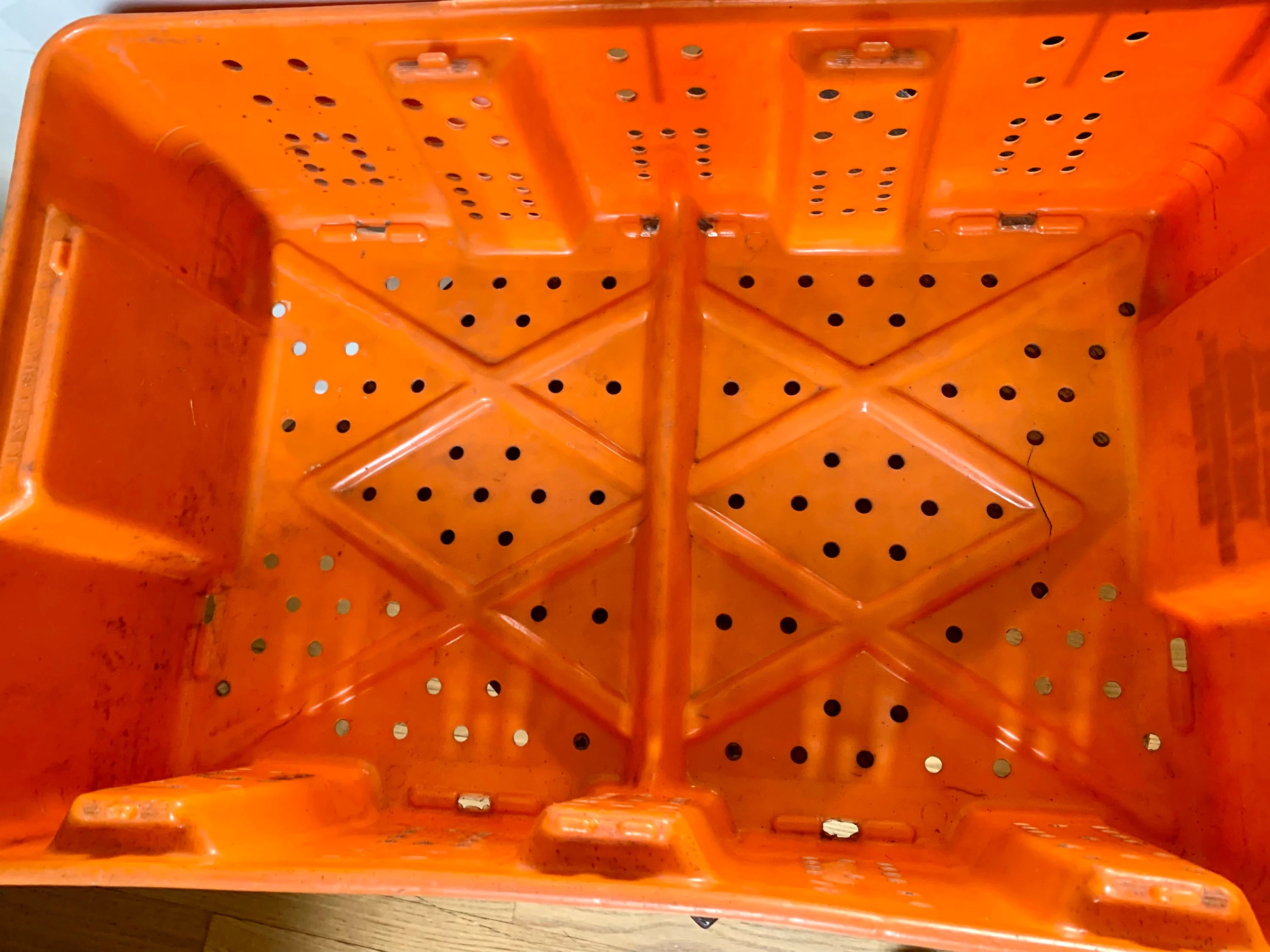 Vtg Plastic Bully Hill Vineyard Grape Crate | Orange Bully Hill Grape Bin | Hammondsport NY Winery Grape Crate | Industrial Storage Bin