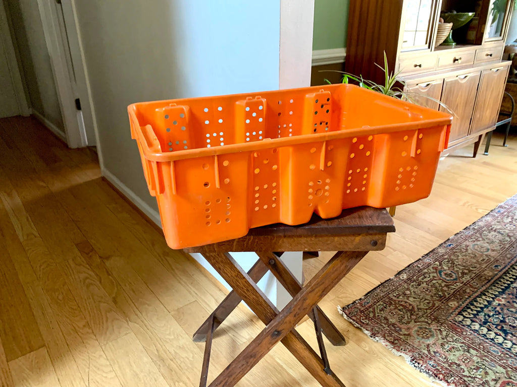 Vtg Plastic Bully Hill Vineyard Grape Crate | Orange Bully Hill Grape Bin | Hammondsport NY Winery Grape Crate | Industrial Storage Bin