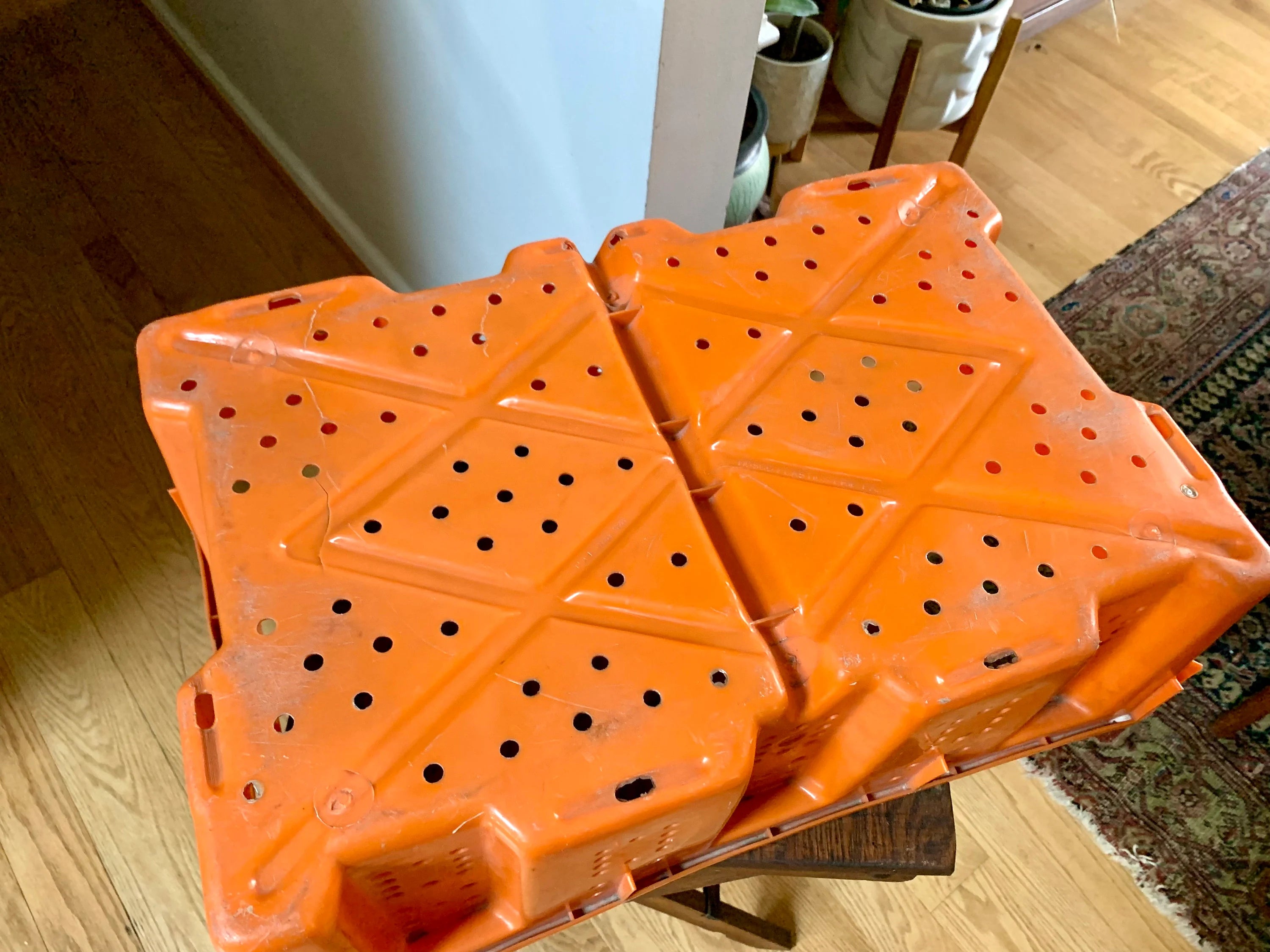 Vtg Plastic Bully Hill Vineyard Grape Crate | Orange Bully Hill Grape Bin | Hammondsport NY Winery Grape Crate | Industrial Storage Bin