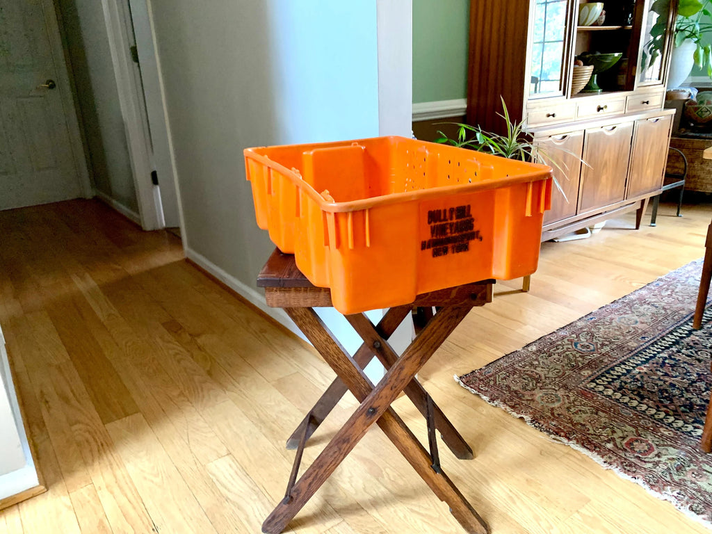 Vtg Plastic Bully Hill Vineyard Grape Crate | Orange Bully Hill Grape Bin | Hammondsport NY Winery Grape Crate | Industrial Storage Bin