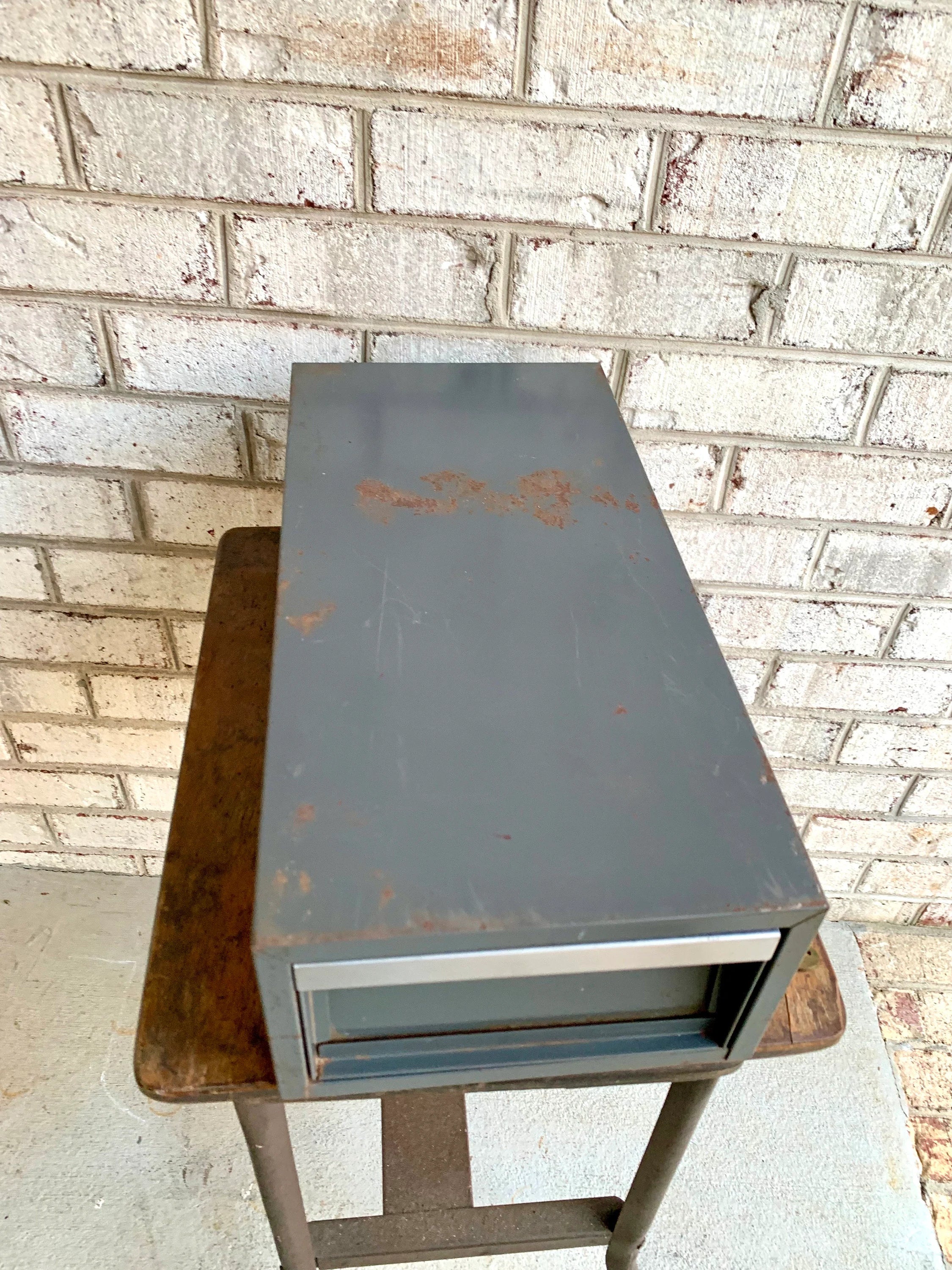 Vtg Rustic Industrial Wright Line Media Management Cabinet | Metal Locking Card Cabinet | Industrial Storage Bin | Stash Box